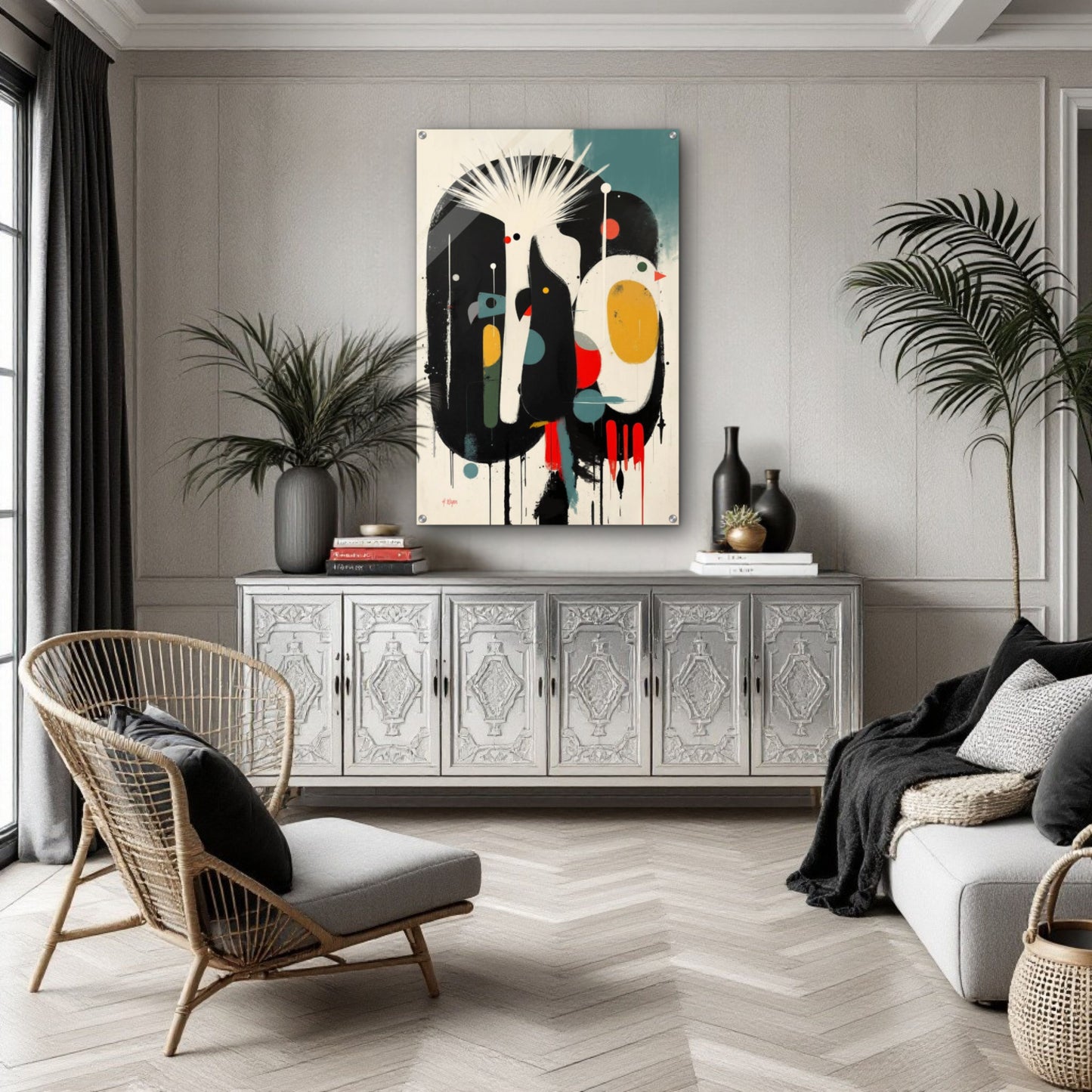 Modern Cockatoo Bird Art Poster Print - Framed Tropical Mid- Century Wall Decor