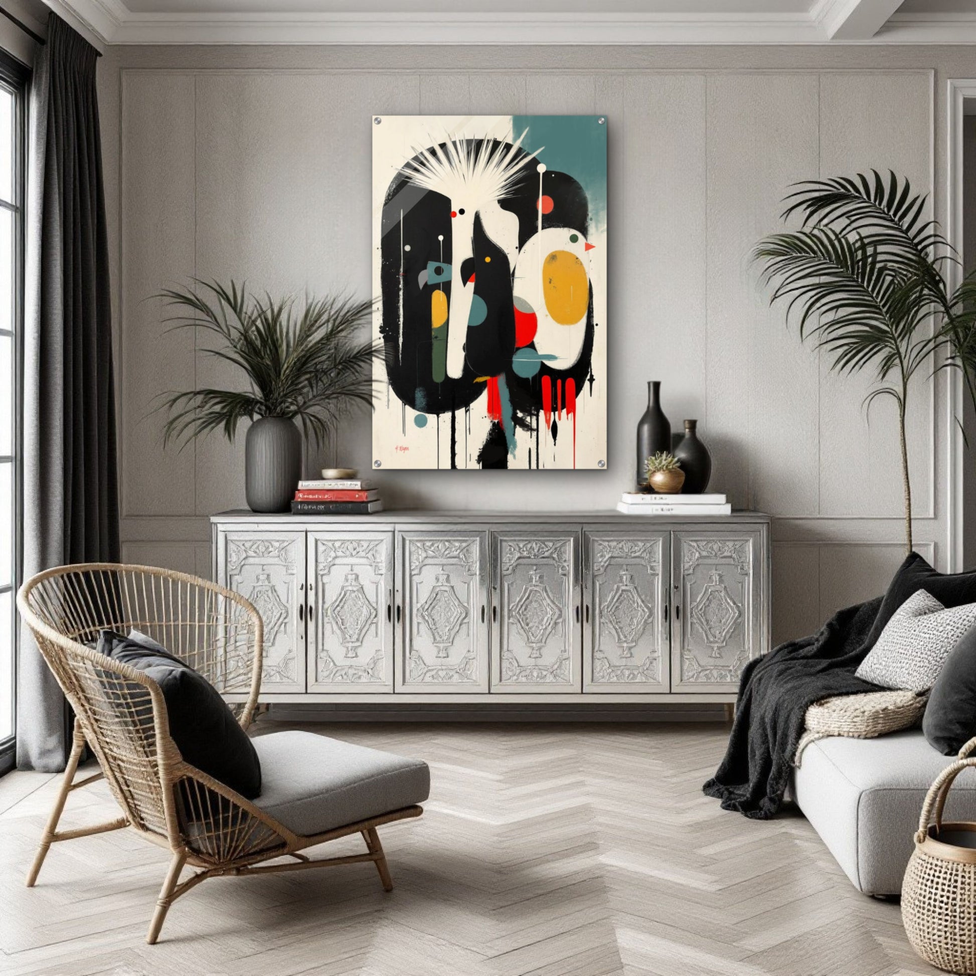 Modern Cockatoo Bird Art Poster Print - Framed Tropical Mid- Century Wall Decor