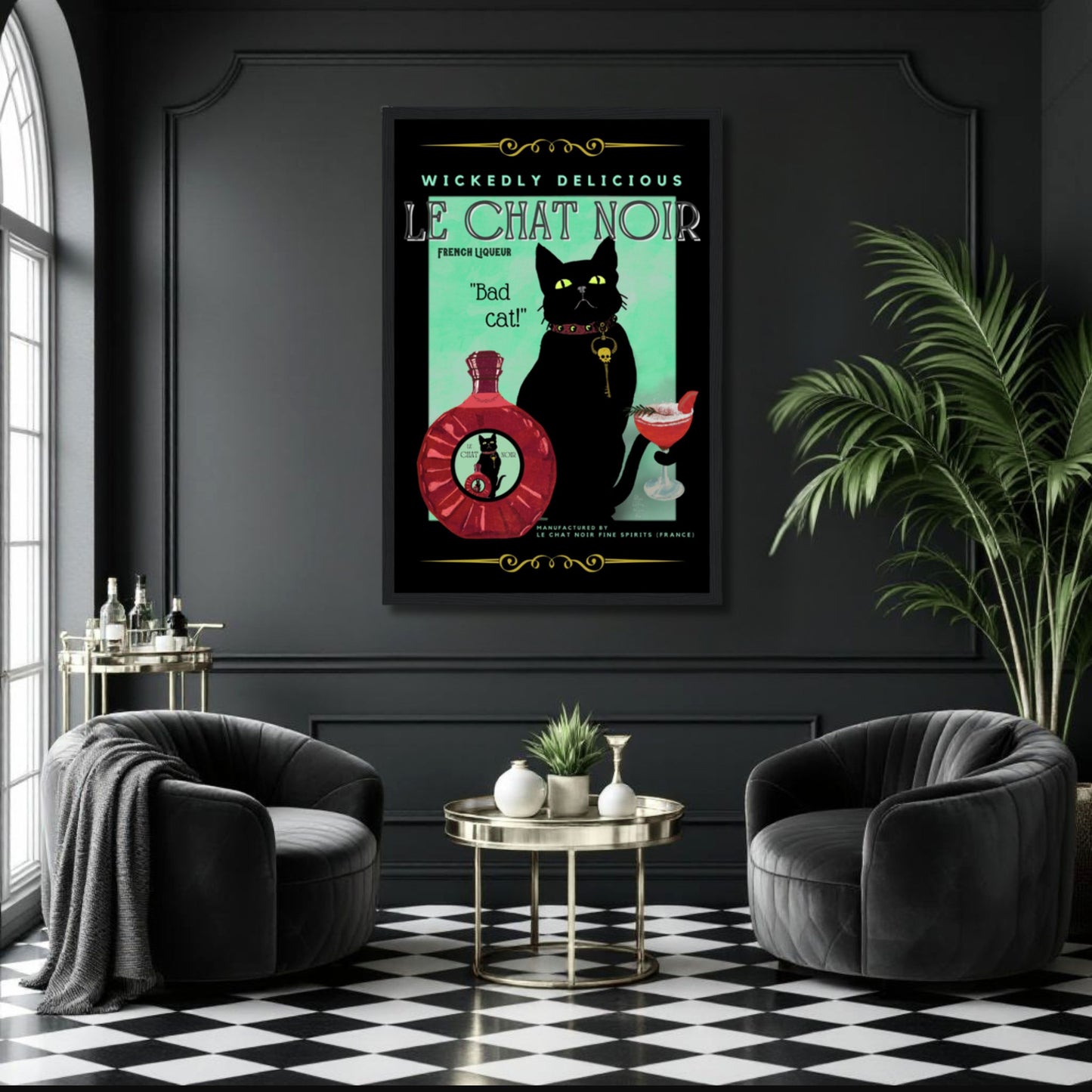 Black Cat Cocktail French Art Deco Print