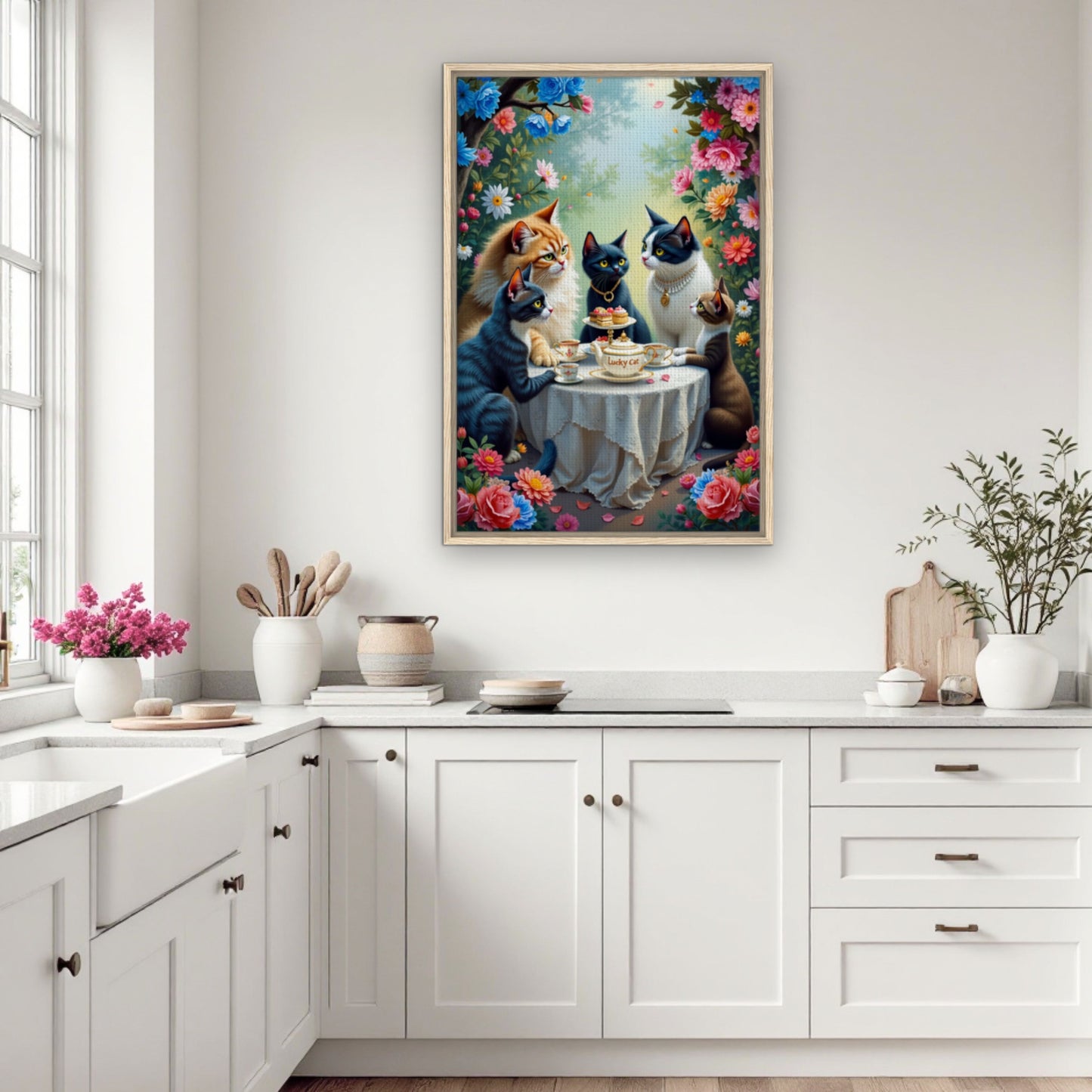 Lucky Cat Garden Tea Party Kitchen Art Print
