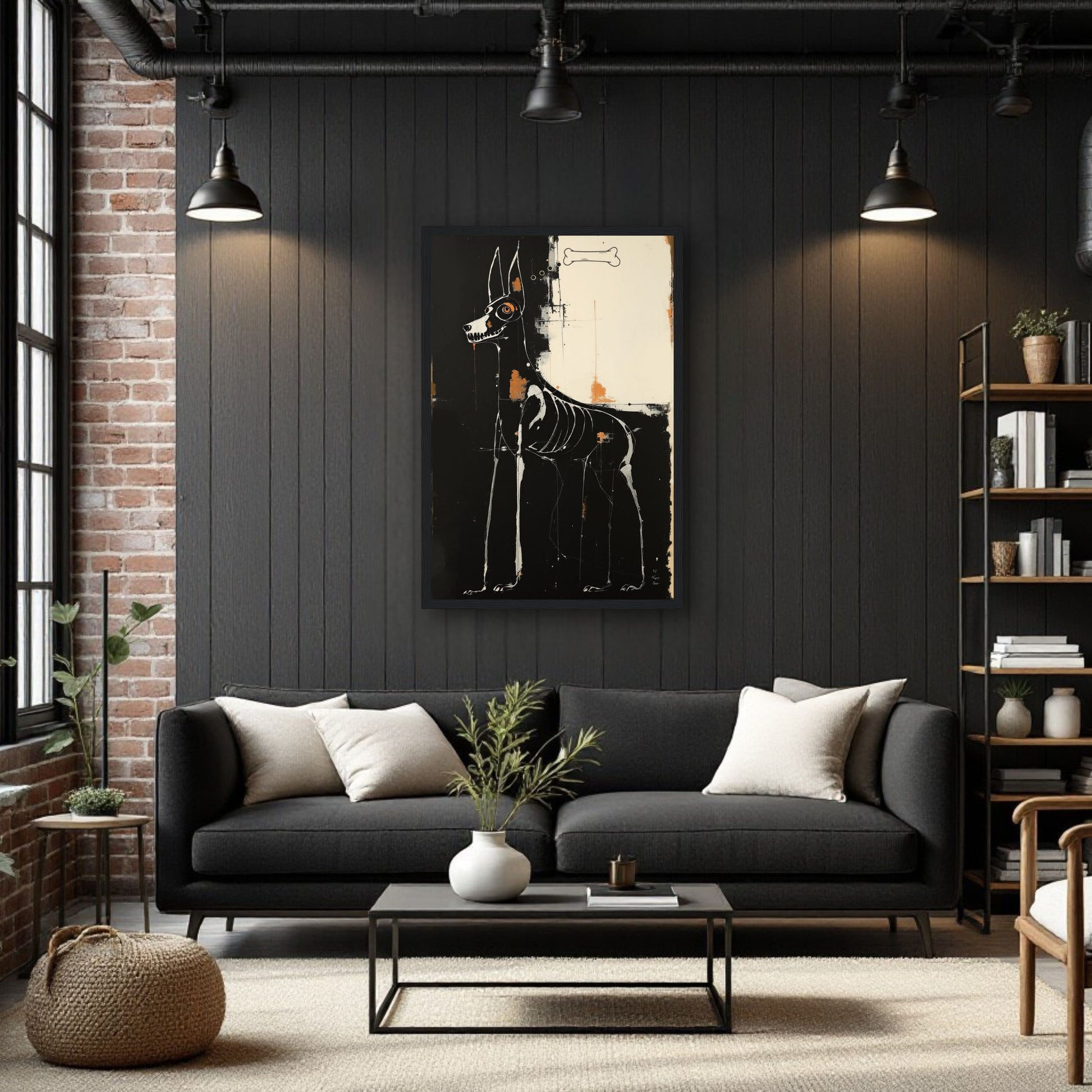 X-ray Skeleton Dog Abstract Art Poster Print