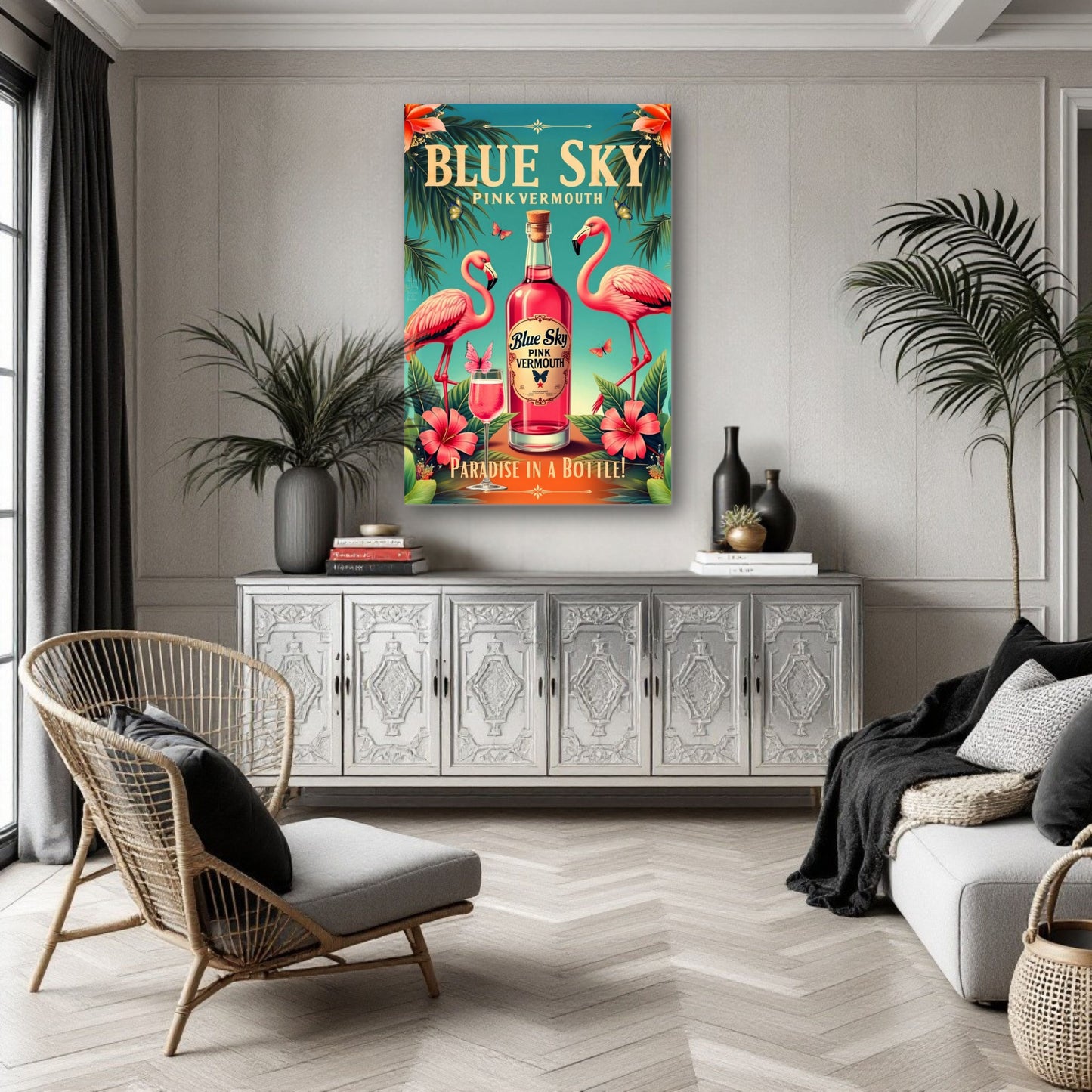 Vintage Pink Flamingo Tiki Bar Art Print