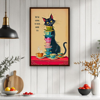 Quirky Cat Funny Tea Art Print