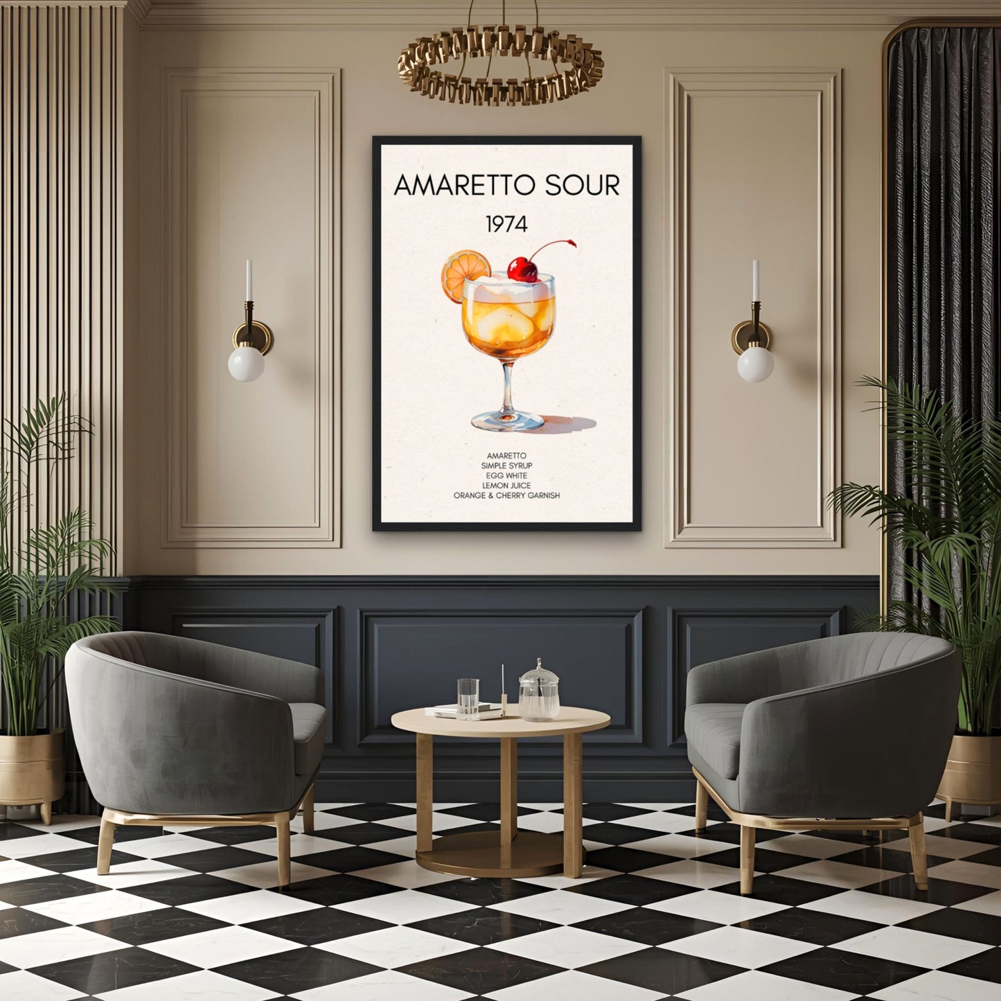 Amaretto Sour Cocktail Bar Art Print No Frame 40x60 cm 16x24″ Gallery Wrapped Canvas
