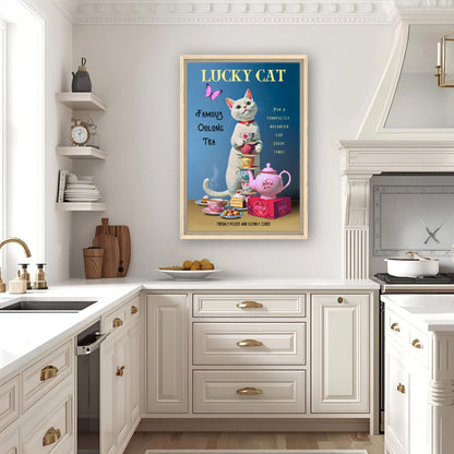 White Lucky Cat Tea Vintage Fine Art Print