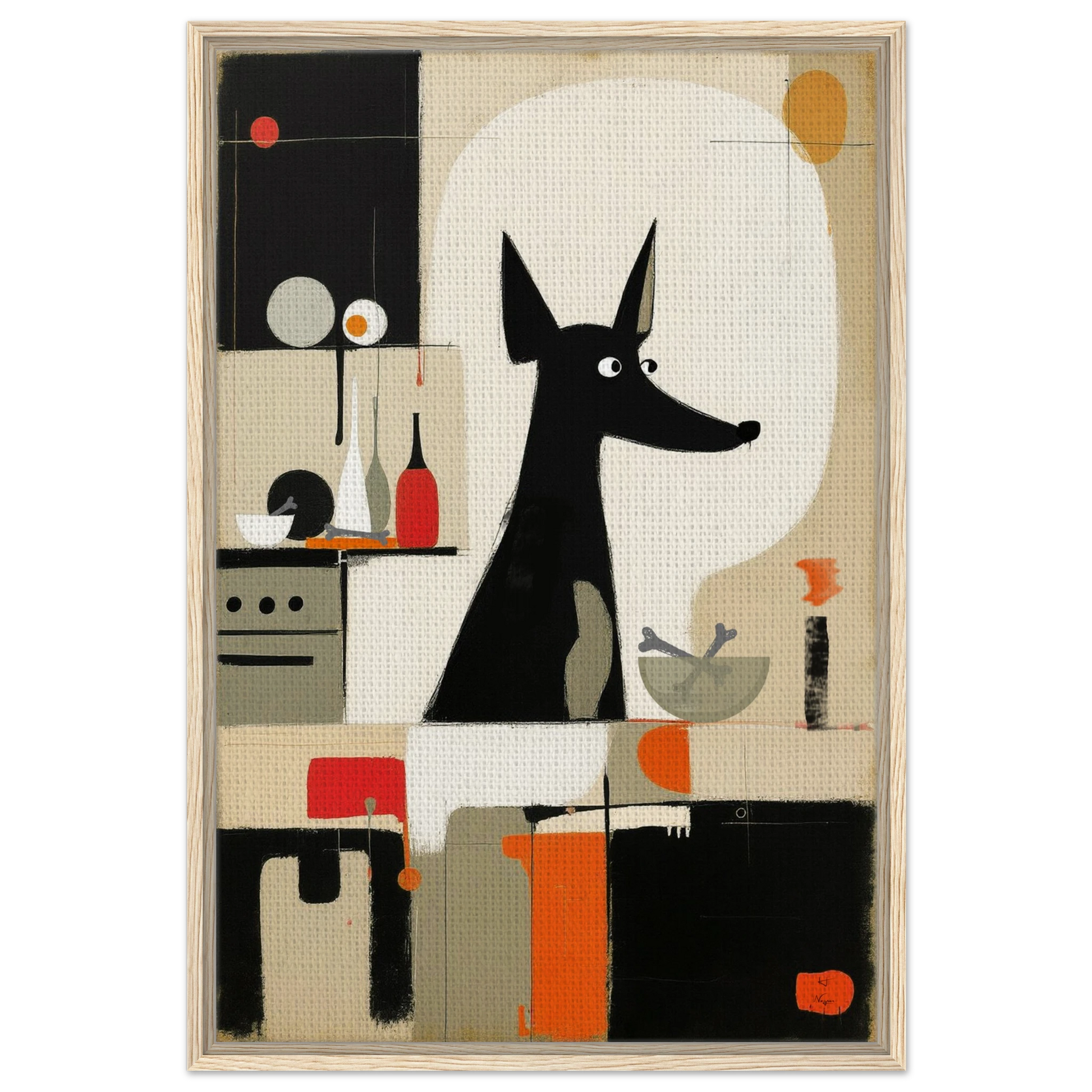 Modern Quirky Dog Lover Art Print Light Wood Frame 60x90 cm 24x36″ Framed Canvas