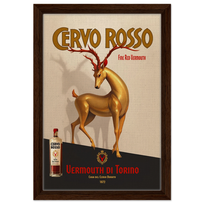 Art Deco Golden Deer Cocktail Bar Poster Print 30x45 cm 12x18″ Framed Canvas Dark Brown Wood Frame