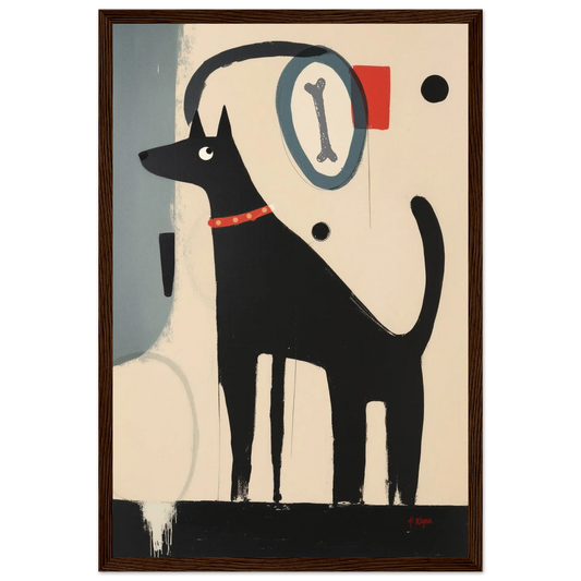 Quirky Modern Dog Art Print 30x45 cm 12x18″ Premium Matte Paper Wooden Framed Poster Dark Brown Wood Frame