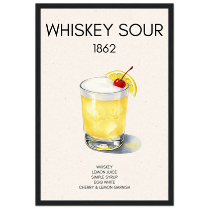 Whiskey Sour Cocktail Bar Art Print Black Wood Frame 30x45 cm 12x18″ Premium Matte Paper Wooden Framed Poster