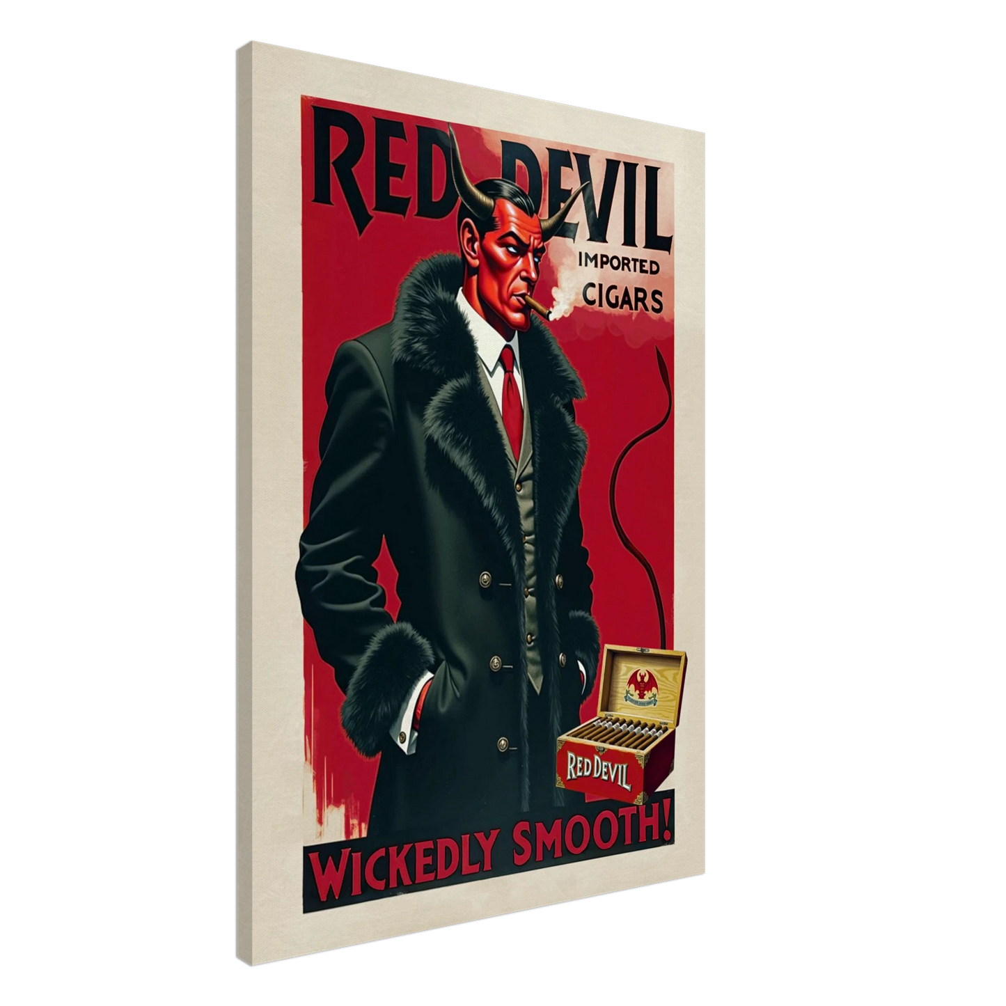Red Devil Art Deco Cigar Art Print 70x100 cm 28x40″ Gallery Wrapped Canvas No Frame