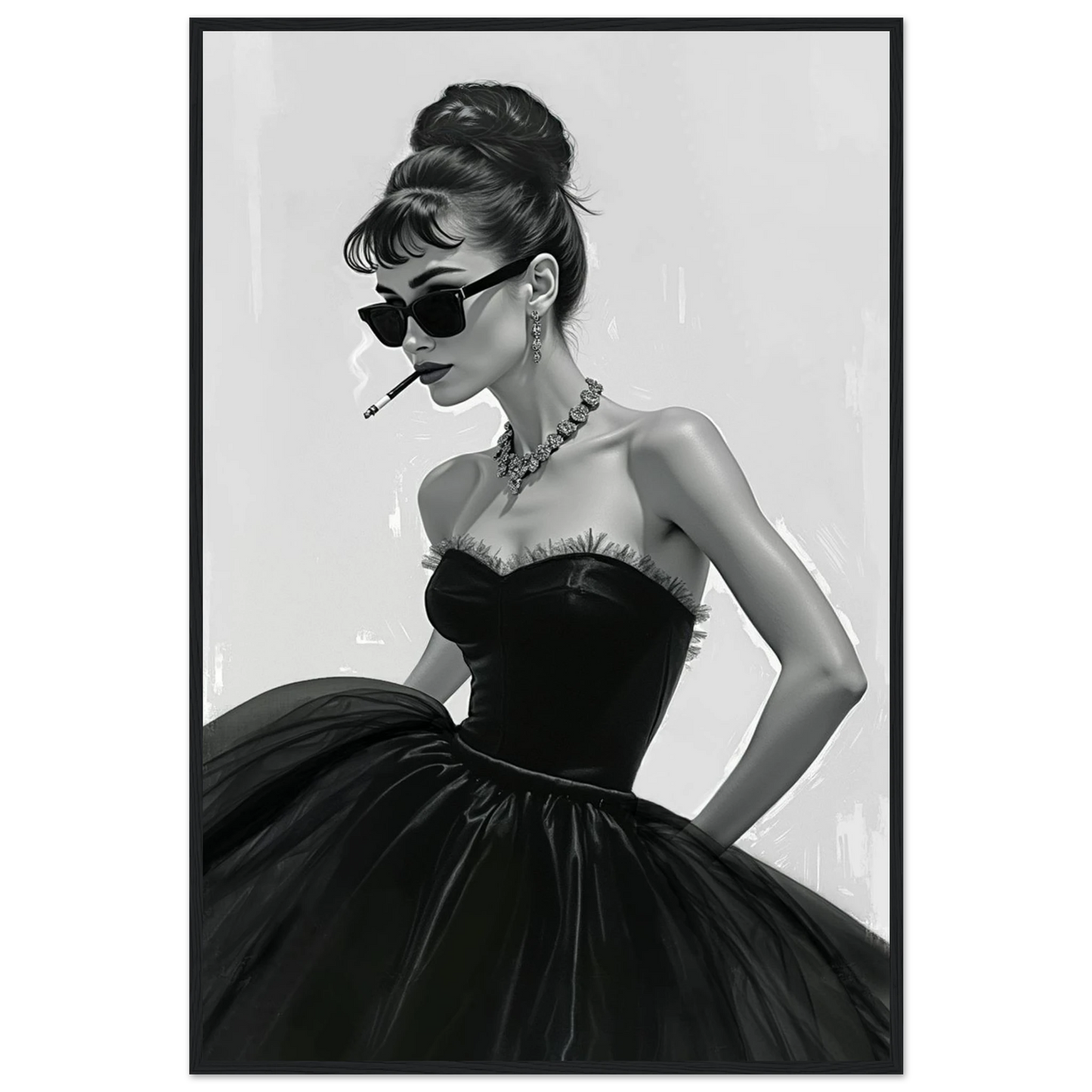Audrey Hepburn Fashion Art Print Black Wood Frame 60x90 cm 24x36″ Premium Matte Paper Wooden Framed Poster