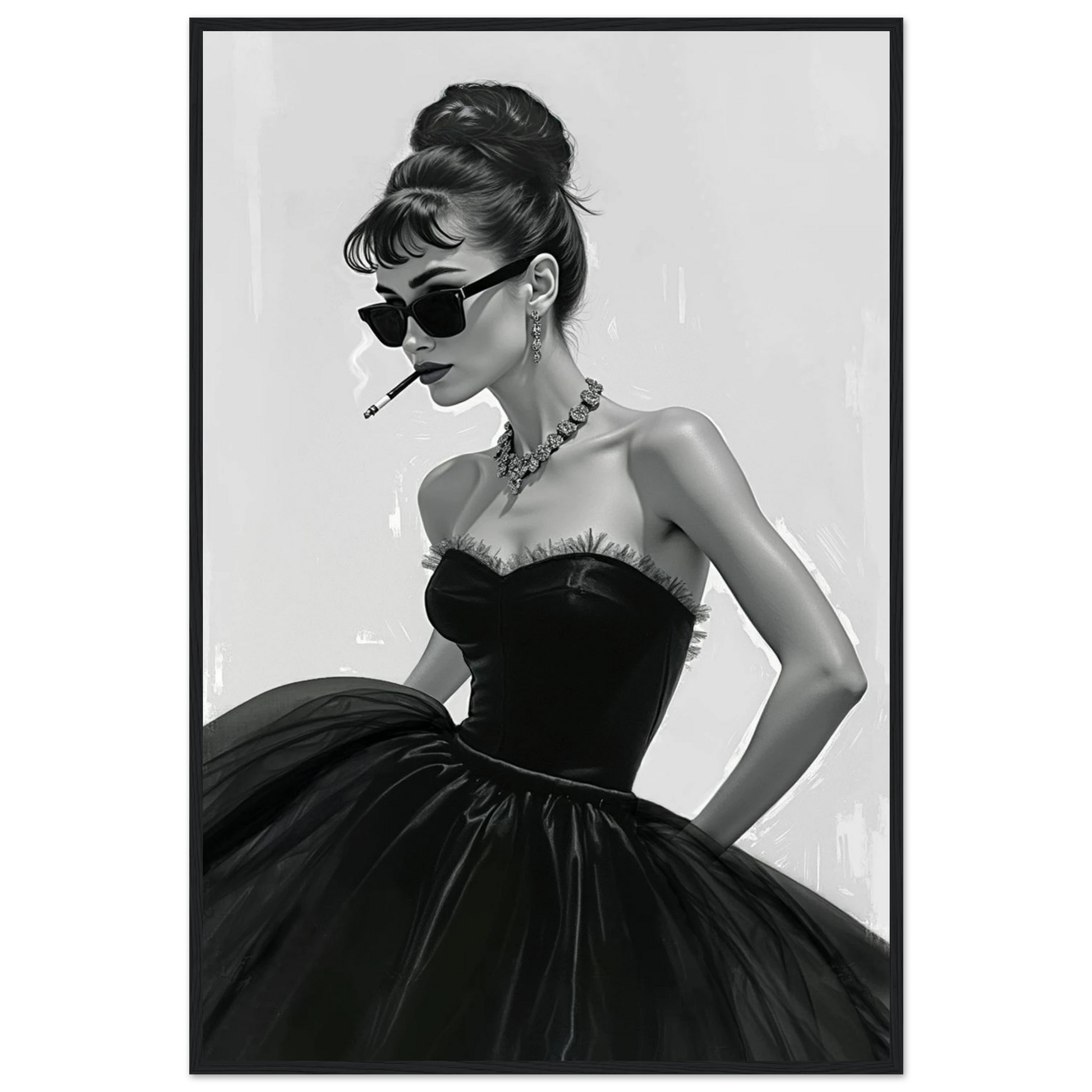 Audrey Hepburn Smoking Fashion Art Print Black Wood Frame 60x90 cm 24x36″ Premium Matte Paper Wooden Framed Poster