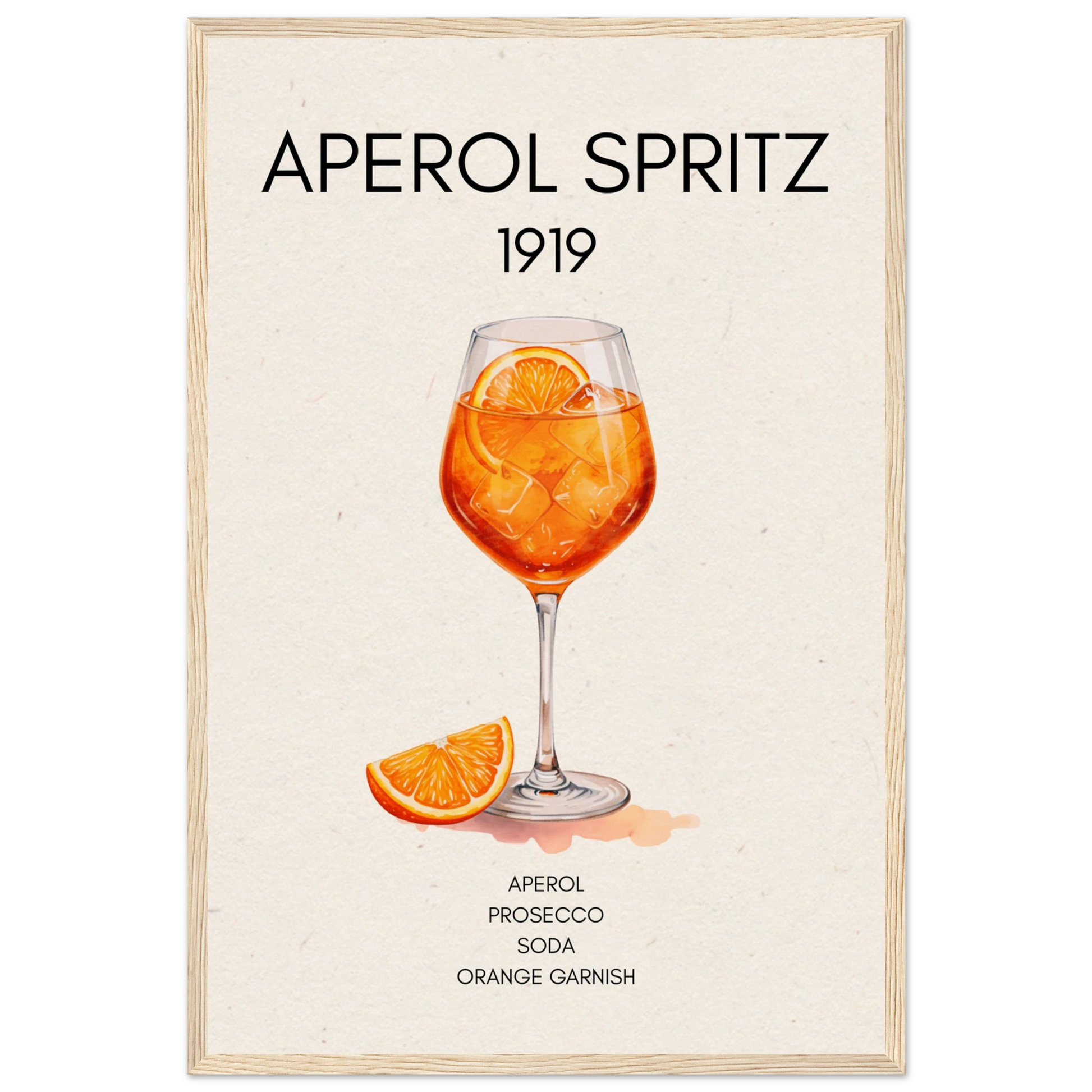 Aperol Spritz Cocktail Bar Poster Print Light Wood Frame 40x60 cm 16x24″ Museum-Quality Matte Paper Wooden Framed Poster