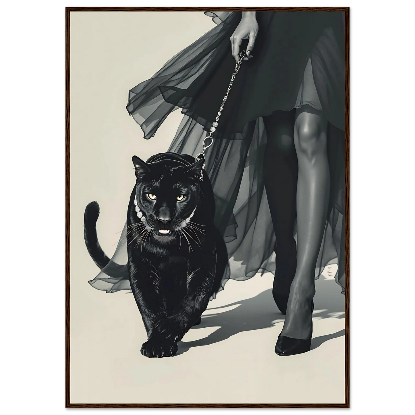 Retro Fashion Model Panther Art Print Dark Brown Wood Frame 70x100 cm 28x40″ Premium Matte Paper Wooden Framed Poster