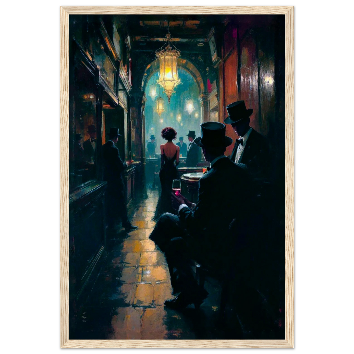 Prohibition Speakeasy Art Deco Print Light Wood Frame 30x45 cm 12x18″ Museum-Quality Matte Framed Poster