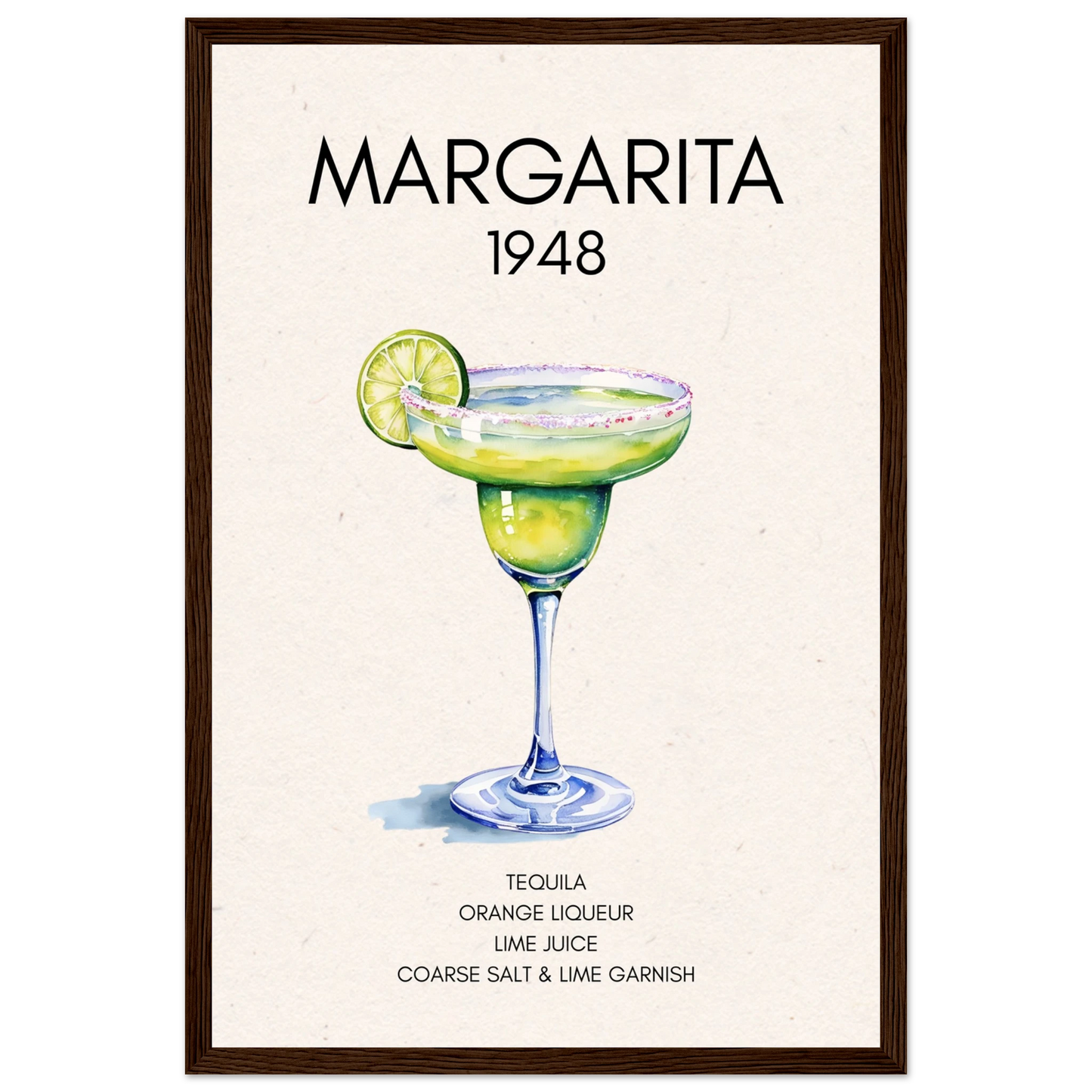 Margarita Cocktail Bar Poster Print Dark Brown Wood Frame 30x45 cm 12x18″ Classic Matte Paper Wooden Framed Poster