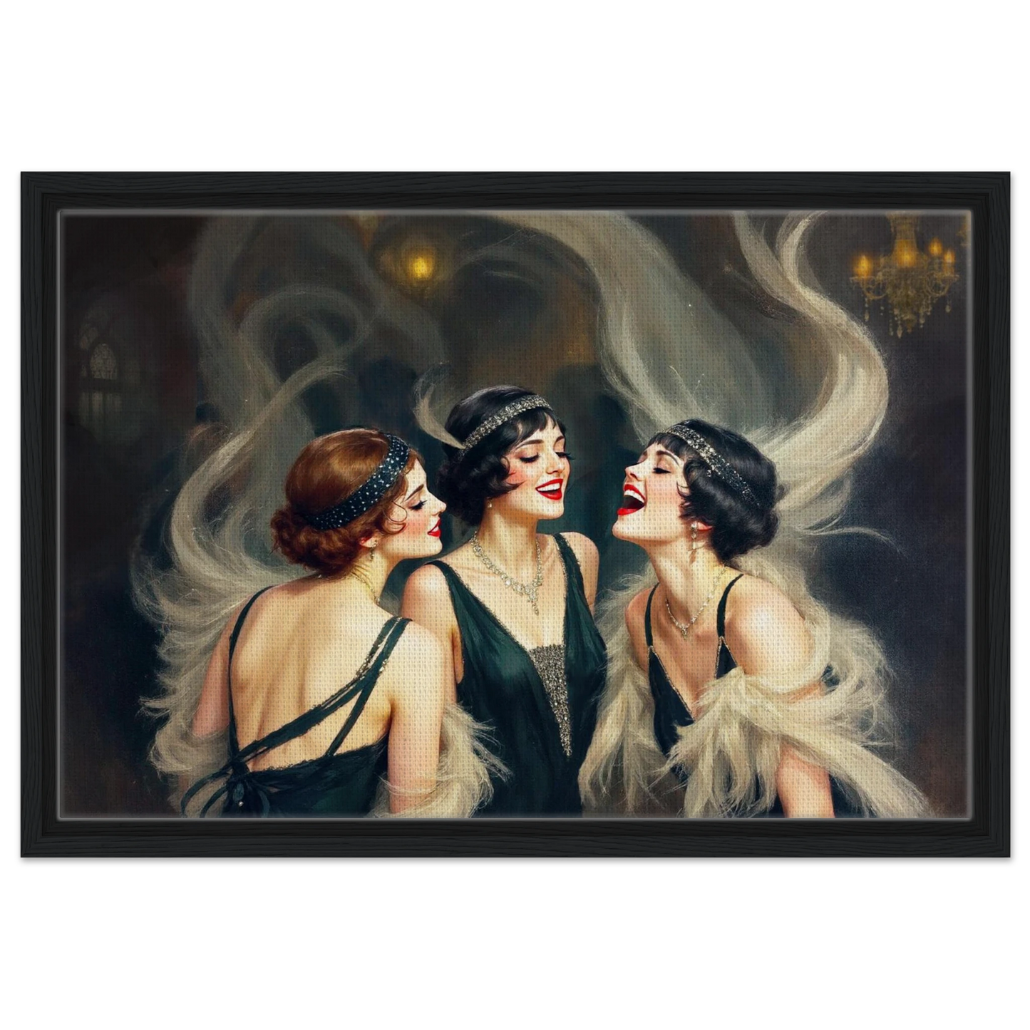 Flapper Girls Speakeasy Gatsby Art Print Black Wood Frame 40x60 cm 16x24″ Framed Canvas