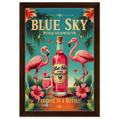 Vintage Pink Flamingo Tiki Bar Art Print 30x45 cm 12x18″ Framed Canvas Dark Brown Wood Frame