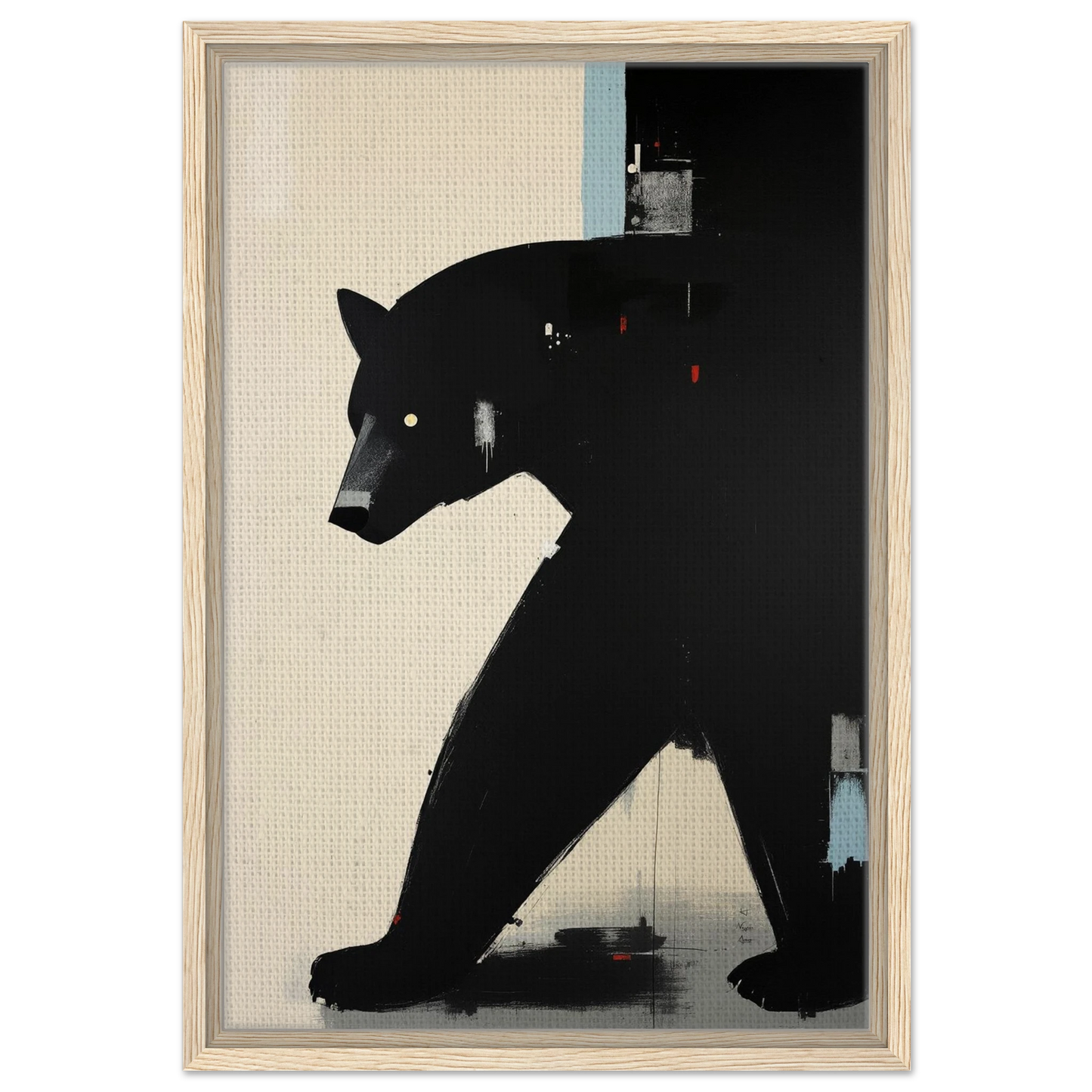 Abstract Black Bear Art Poster Print Light Wood Frame 40x60 cm 16x24″ Framed Canvas