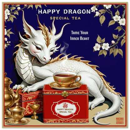 Happy Dragon Tea Art Print 45x45 cm 18x18″ Premium Matte Paper Poster No Frame