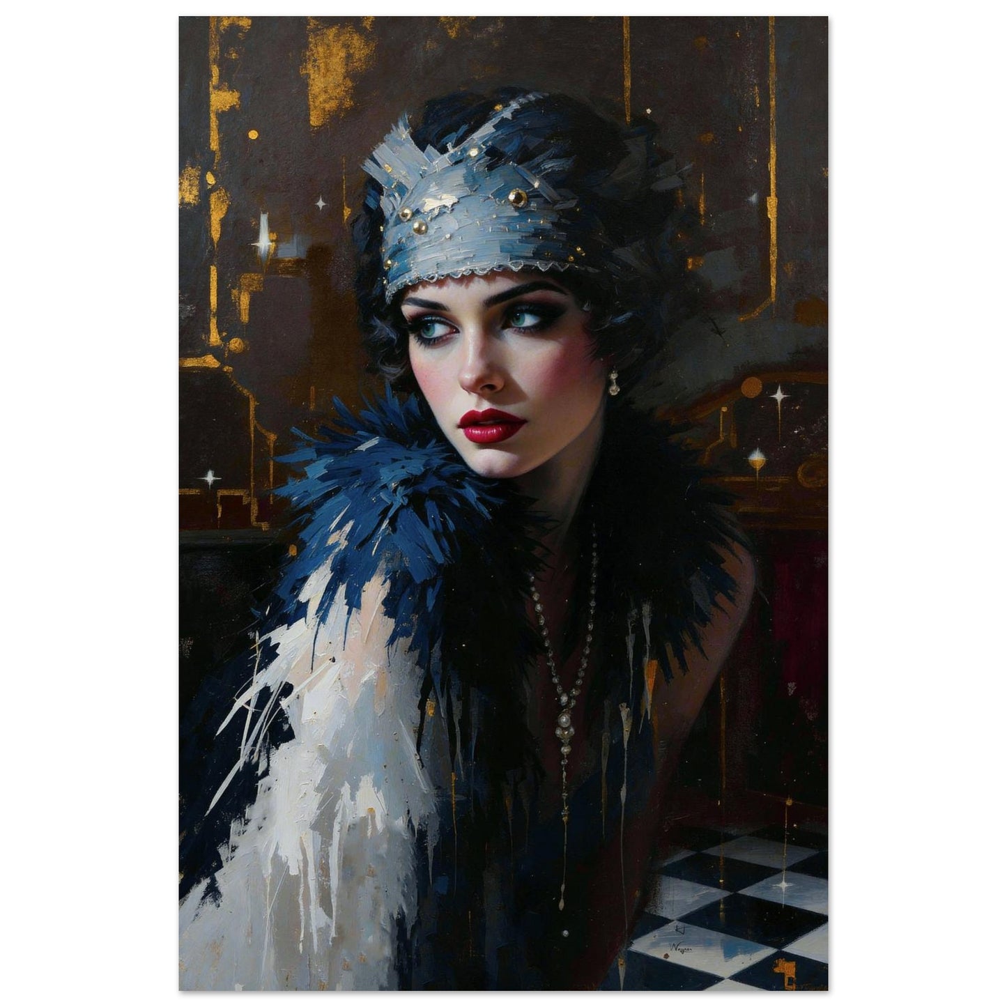1920s Gatsby Flapper Painting Art Print - Speakeasy Prohibition Wall Decor 16x24″ Premium Matte Poster