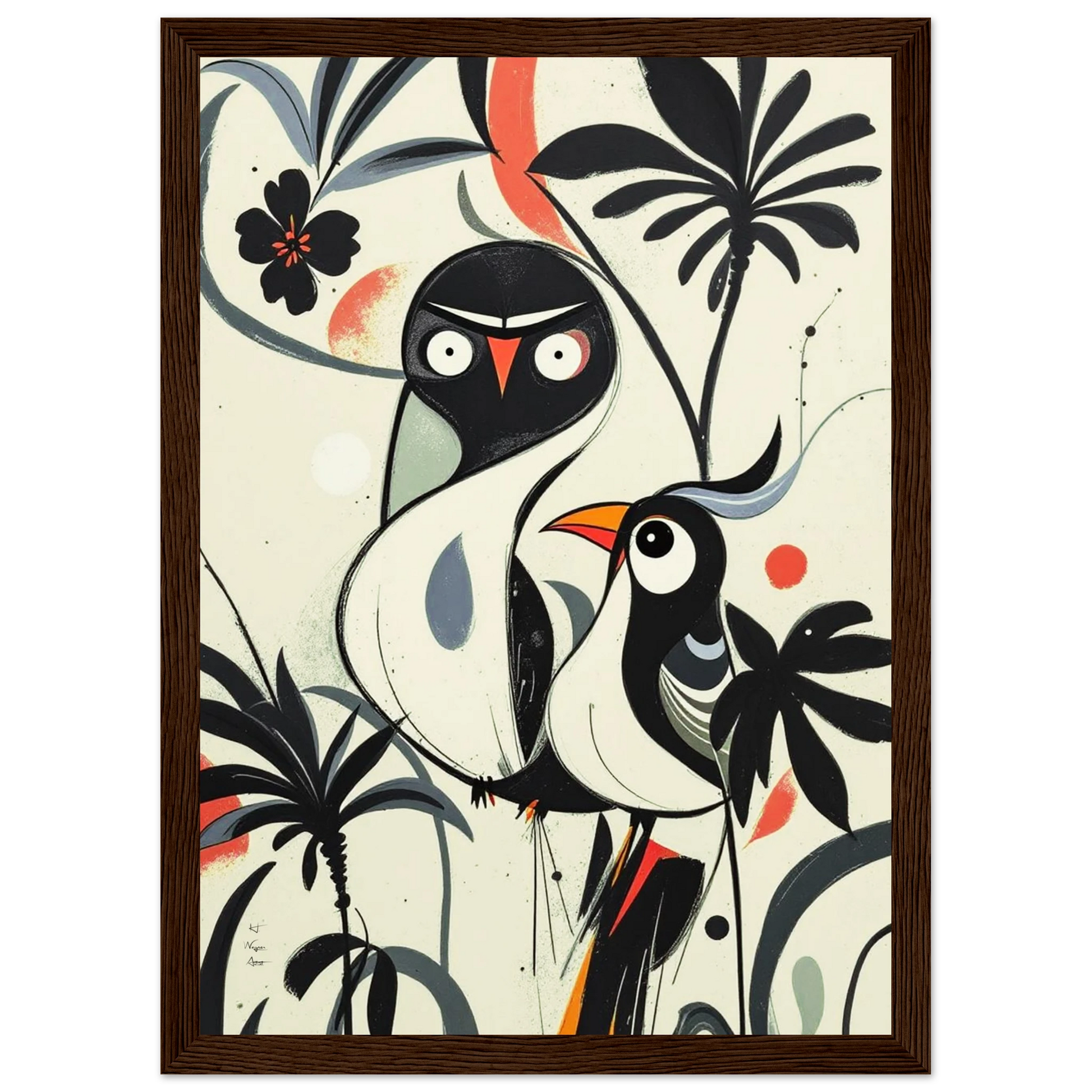 Abstract Bird Modern Tropical Art Print Dark Brown Wood Frame 21x29.7 cm 8x12" Classic Matte Paper Wooden Framed Poster