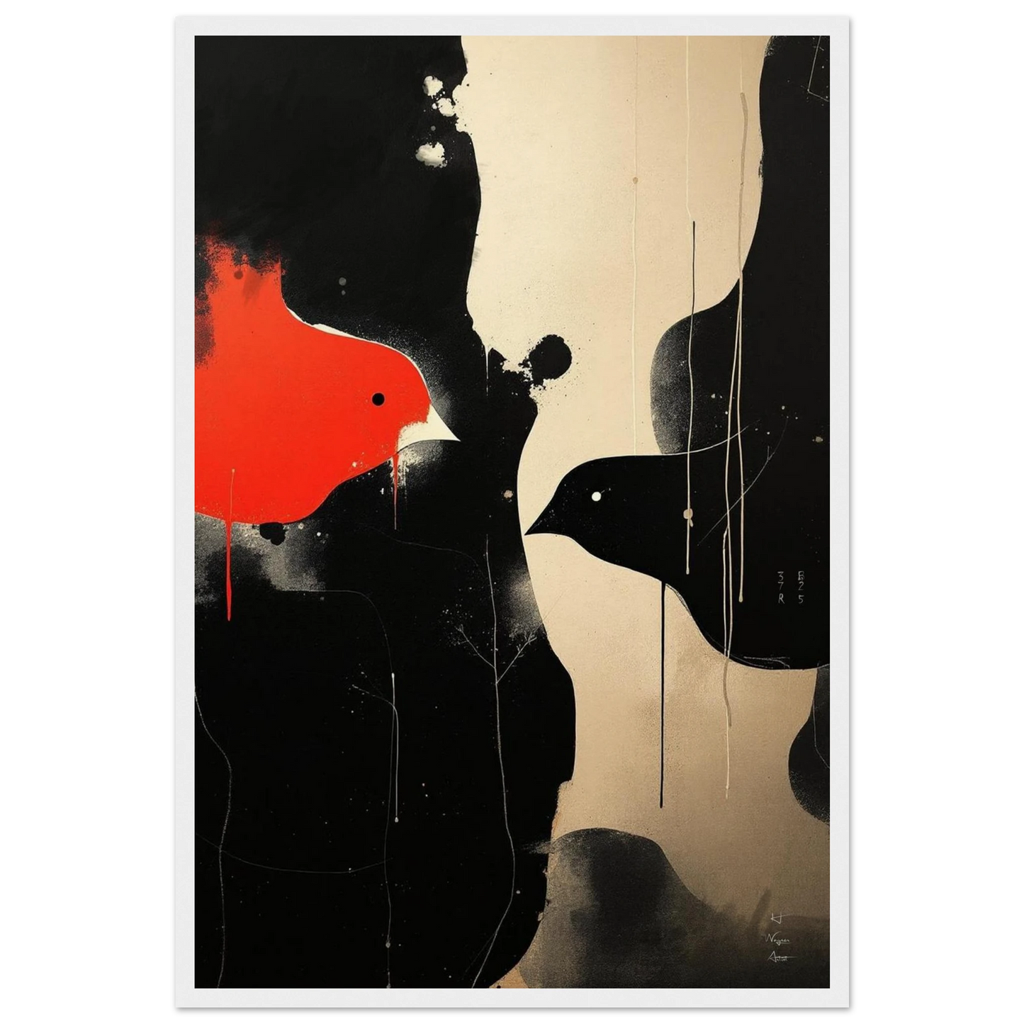 Abstract Bird Minimalist Fine Art Print 40x60 cm 16x24″ Museum-Quality Matte Paper Wooden Framed Poster White Wood Frame