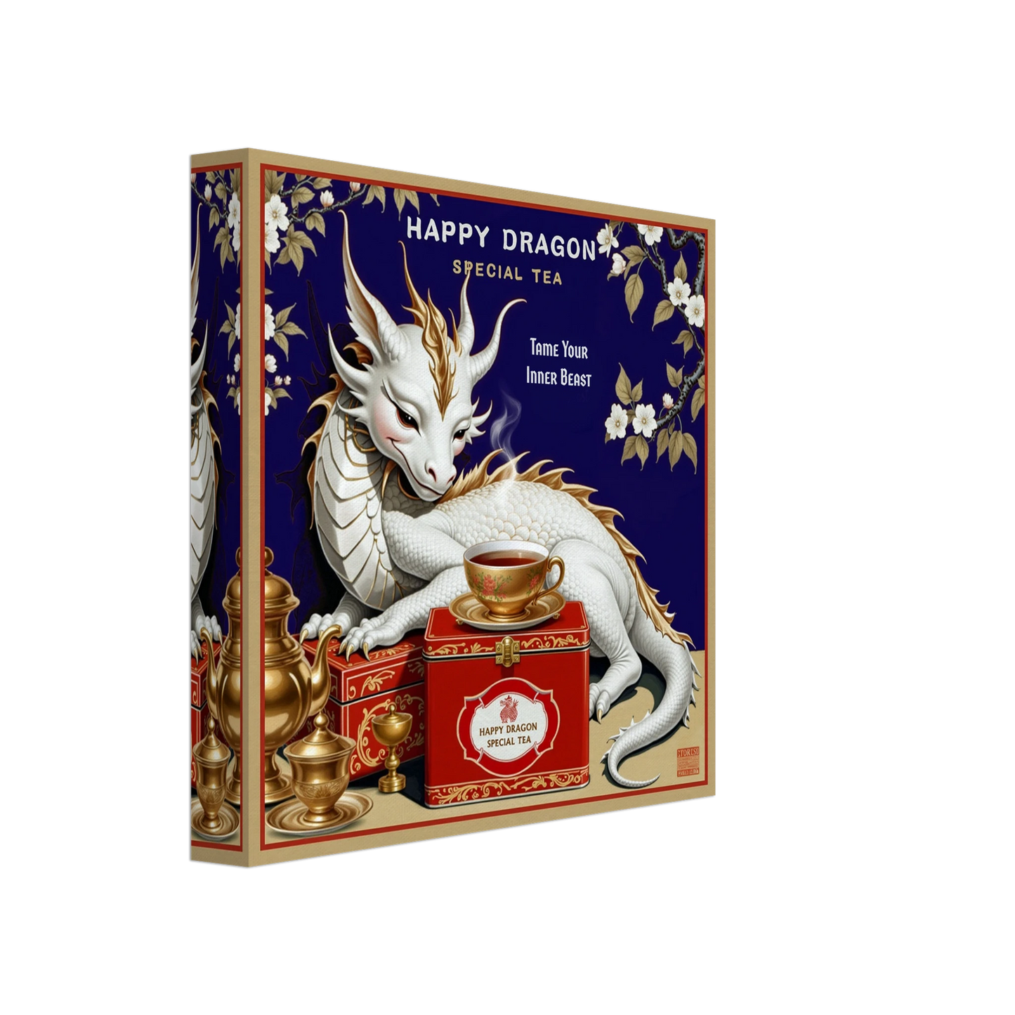Happy Dragon Tea Art Print 20x20 cm 8x8″ Gallery Wrapped Canvas No Frame