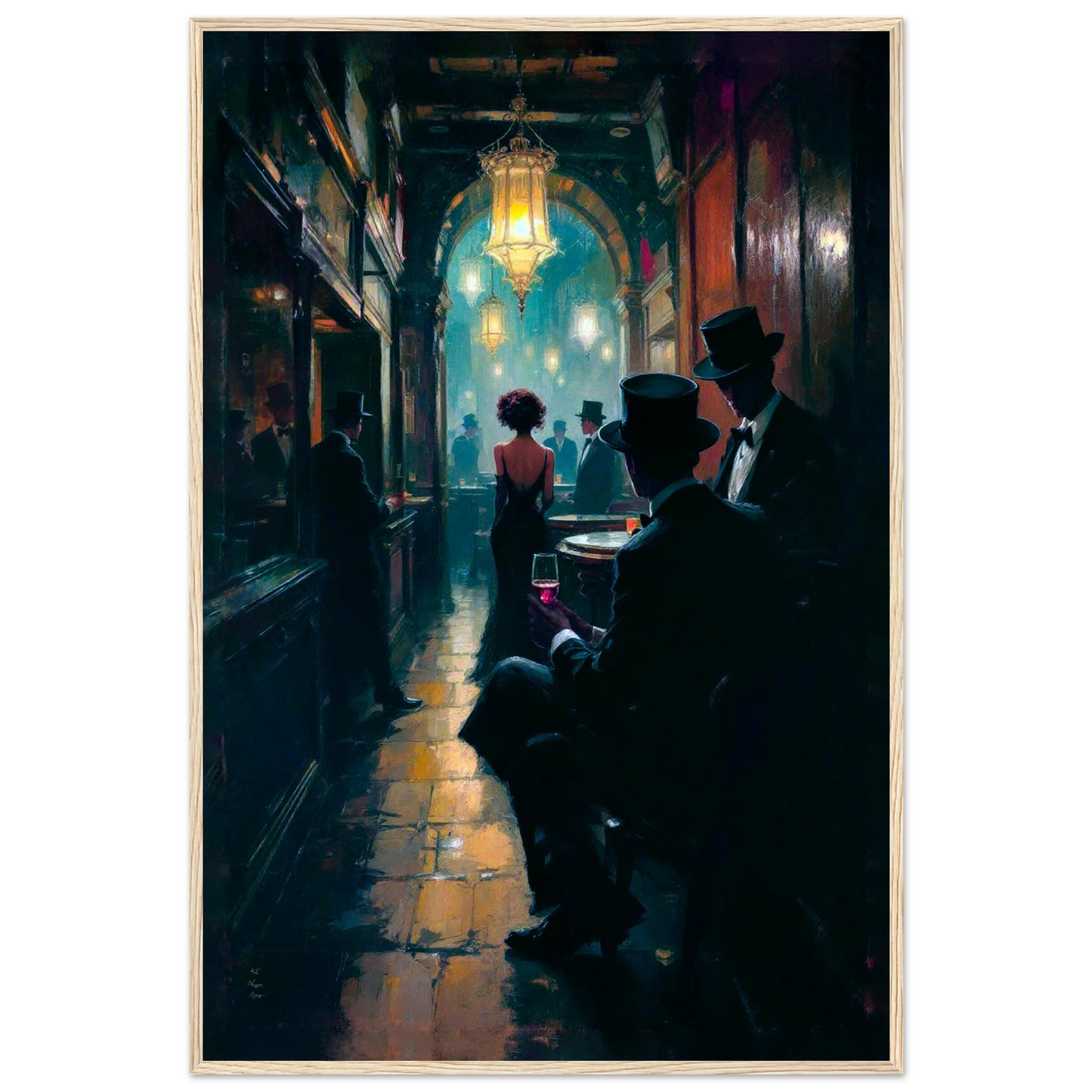 Prohibition Speakeasy Art Deco Print Light Wood Frame 60x90 cm 24x36″ Premium Matte Framed Poster