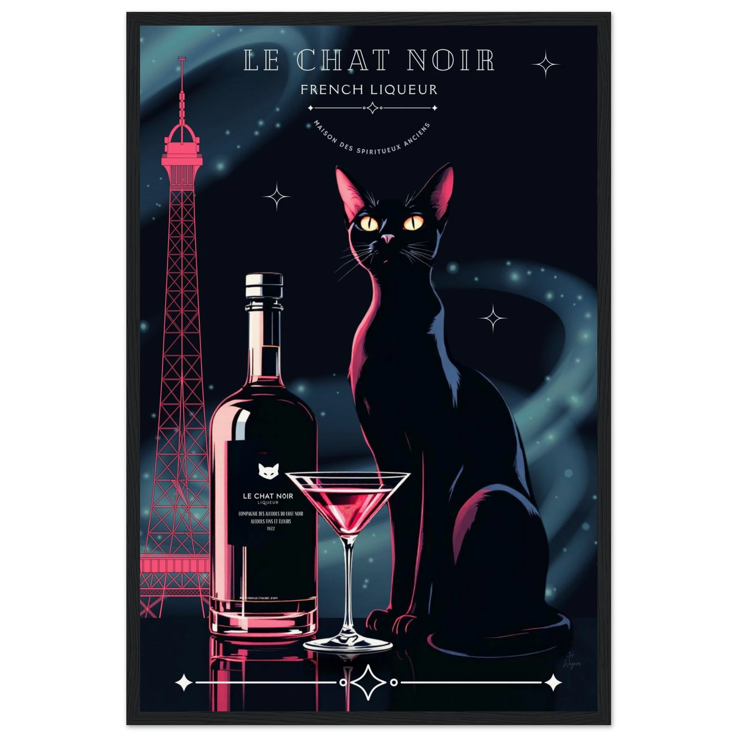 Art Deco Le Chat Noir French Black Cat Art Print 40x60 cm 16x24″ Museum-Quality Matte Paper Wooden Framed Poster Black frame