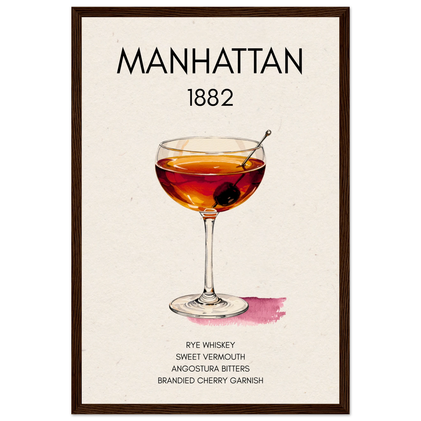 Classic Manhattan Cocktail Bar Art Poster Print Dark Brown Wood Frame 30x45 cm 12x18″ Museum-Quality Matte Paper Wooden Framed Poster