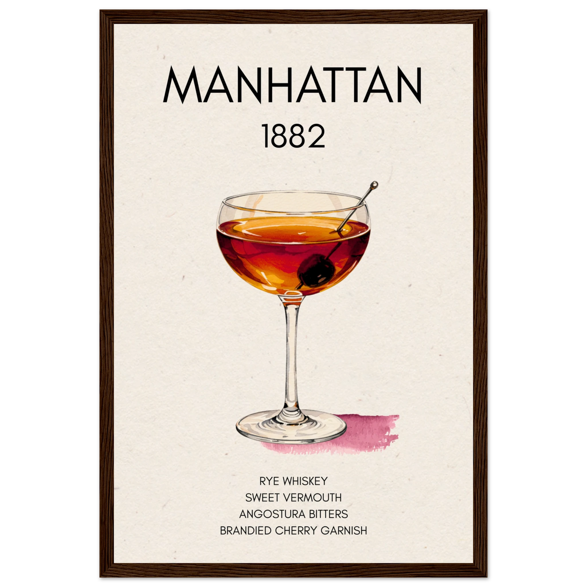 Classic Manhattan Cocktail Bar Art Print Dark Brown Wood Frame 30x45 cm 12x18″ Museum-Quality Matte Paper Wooden Framed Poster