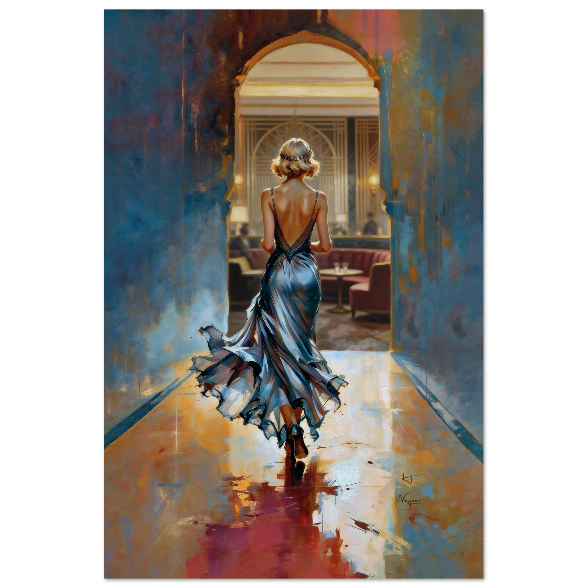 1920s Speakeasy Gatsby Flapper Art Deco Print 30x45 cm 12x18″ Framed Canvas Dark Brown Wood Frame