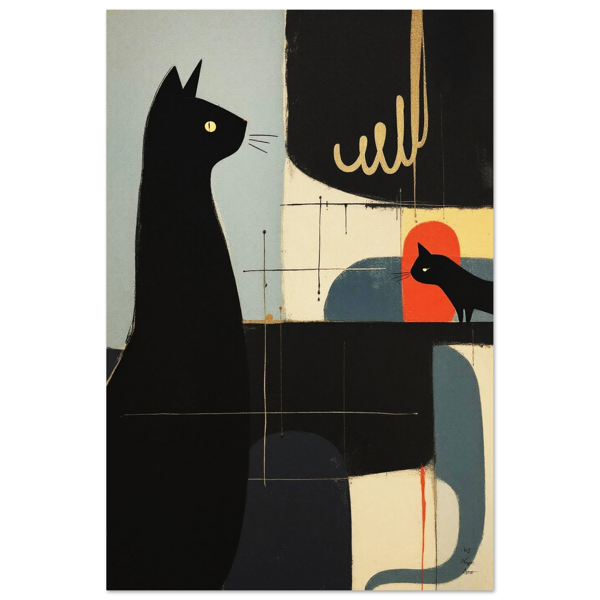 Abstract Cat & Kitten Modern Art Print No Frame 30x45 cm 12x18″ Premium Matte Paper Poster