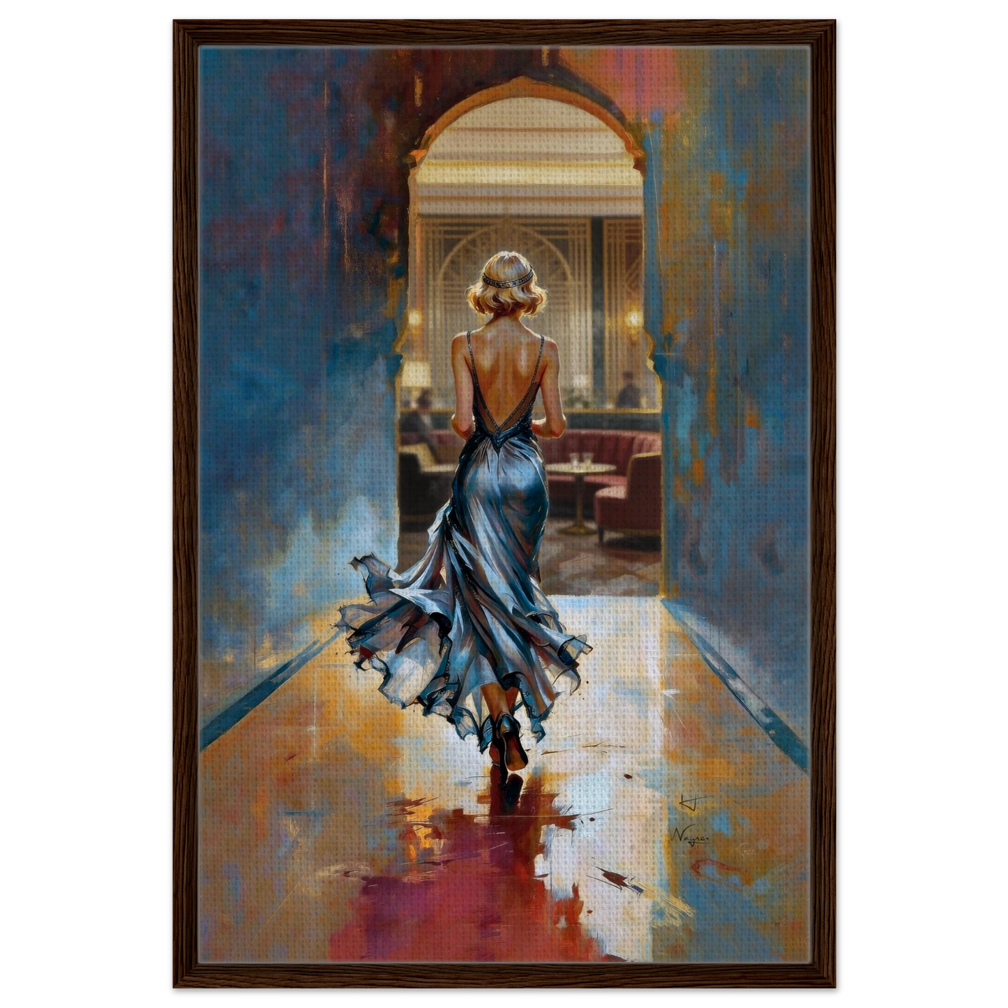 1920s Speakeasy Gatsby Flapper Art Deco Print 30x45 cm 12x18″ Framed Canvas Dark Brown Wood Frame