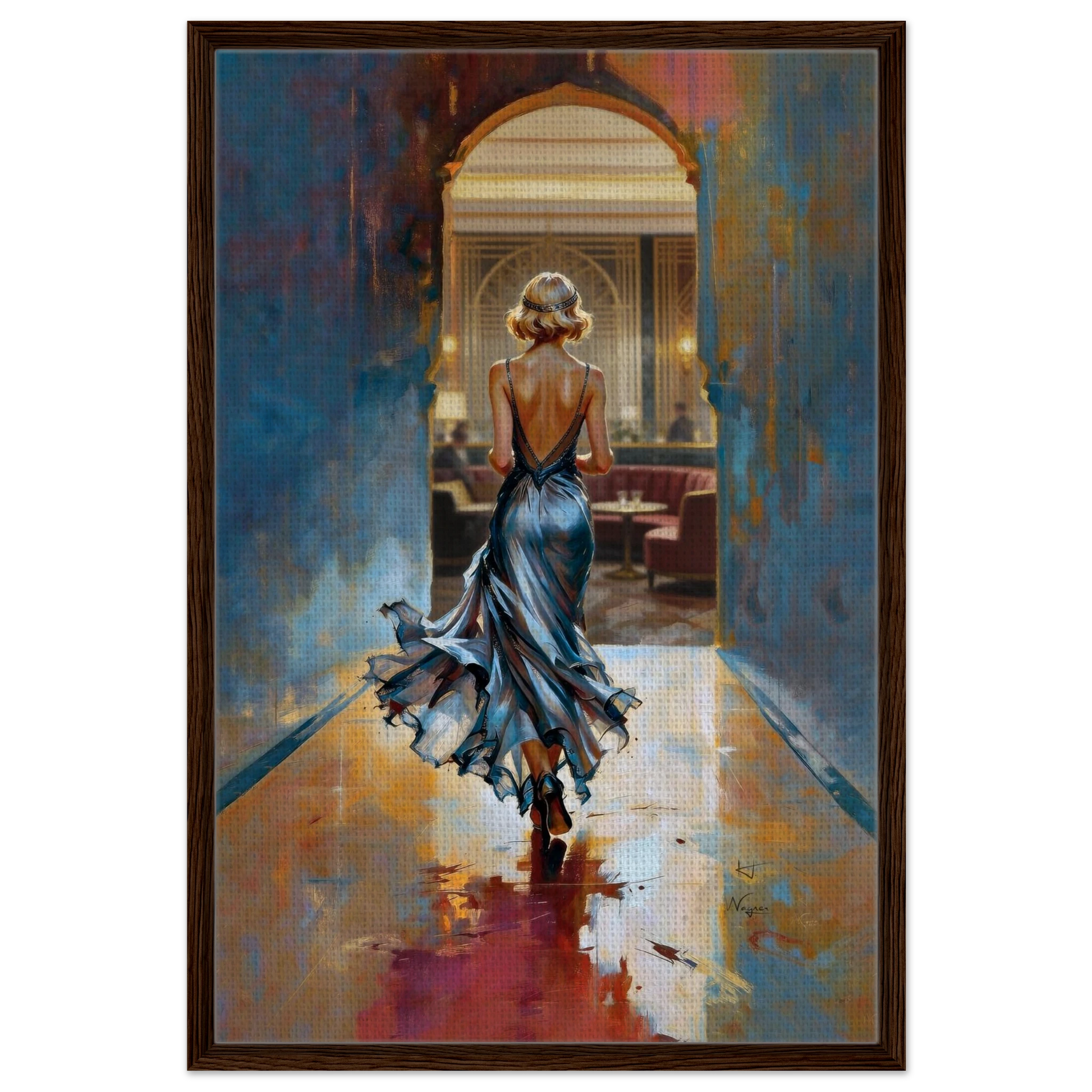 1920s Speakeasy Gatsby Flapper Art Deco Print 30x45 cm 12x18″ Framed Canvas Dark Brown Wood Frame