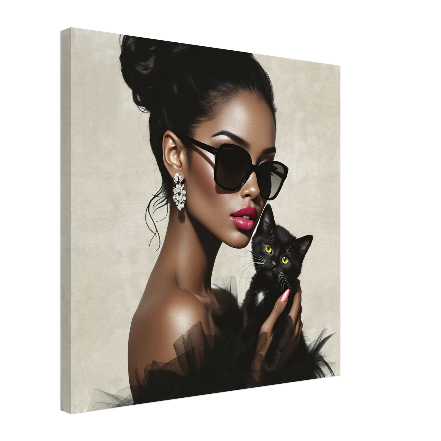 Retro Glam Fashion Model Kitten Art Print Gallery Wrapped Canvas 60x60 cm 24x24″