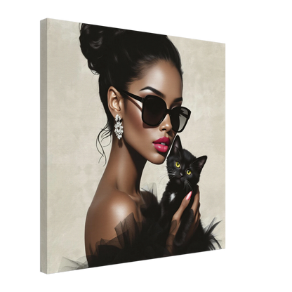 Retro Glam Fashion Model Kitten Art Print Gallery Wrapped Canvas 60x60 cm 24x24″