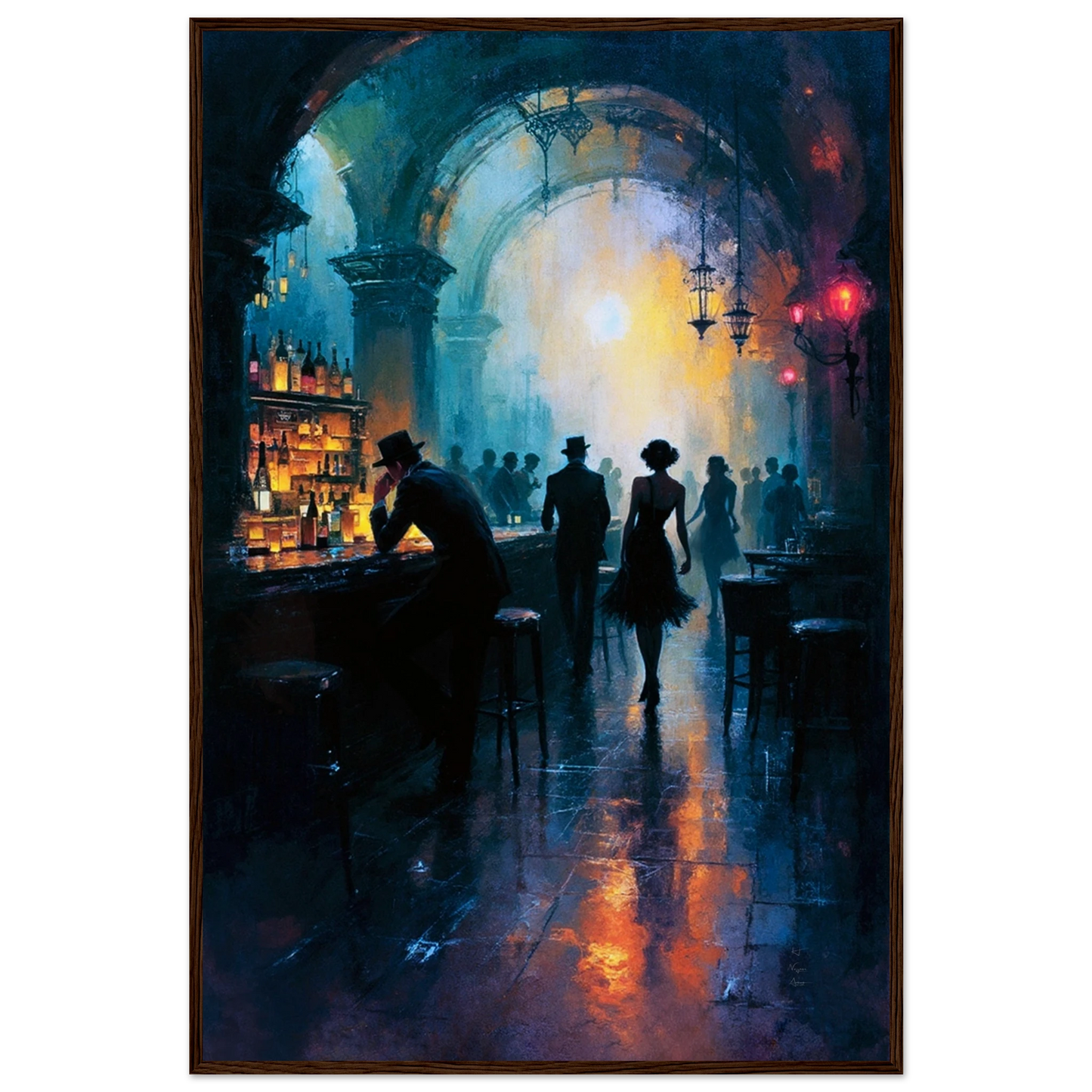 Dance Hall Speakeasy Art Print 60x90 cm 24x36″ Museum-Quality Matte Paper Wooden Framed Poster Dark Brown Wood Frame