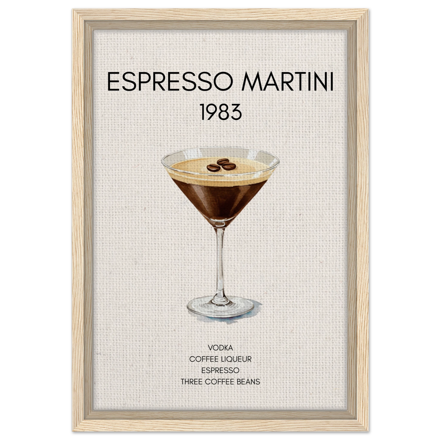 Espresso Martini Cocktail Bar Poster Print Light Wood Frame 30x45 cm 12x18″ Framed Canvas