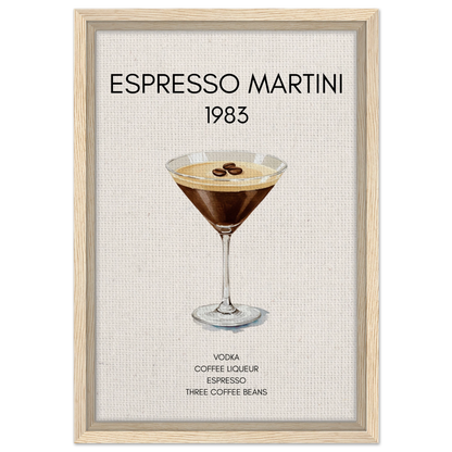 Espresso Martini Cocktail Bar Poster Print Light Wood Frame 30x45 cm 12x18″ Framed Canvas