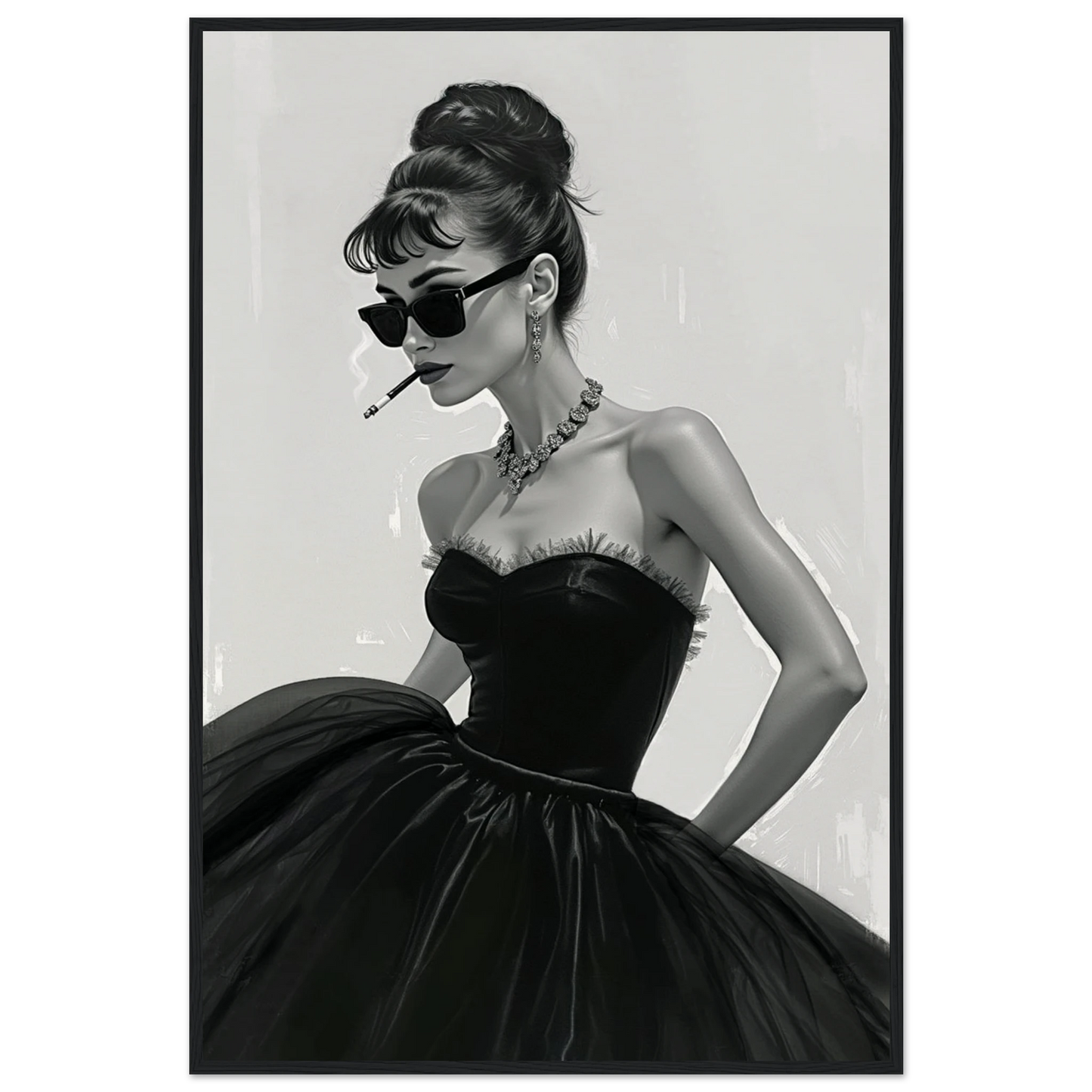 Audrey Hepburn Fashion Art Print Black Wood Frame 60x90 cm 24x36″ Museum-Quality Matte Paper Wooden Framed Poster