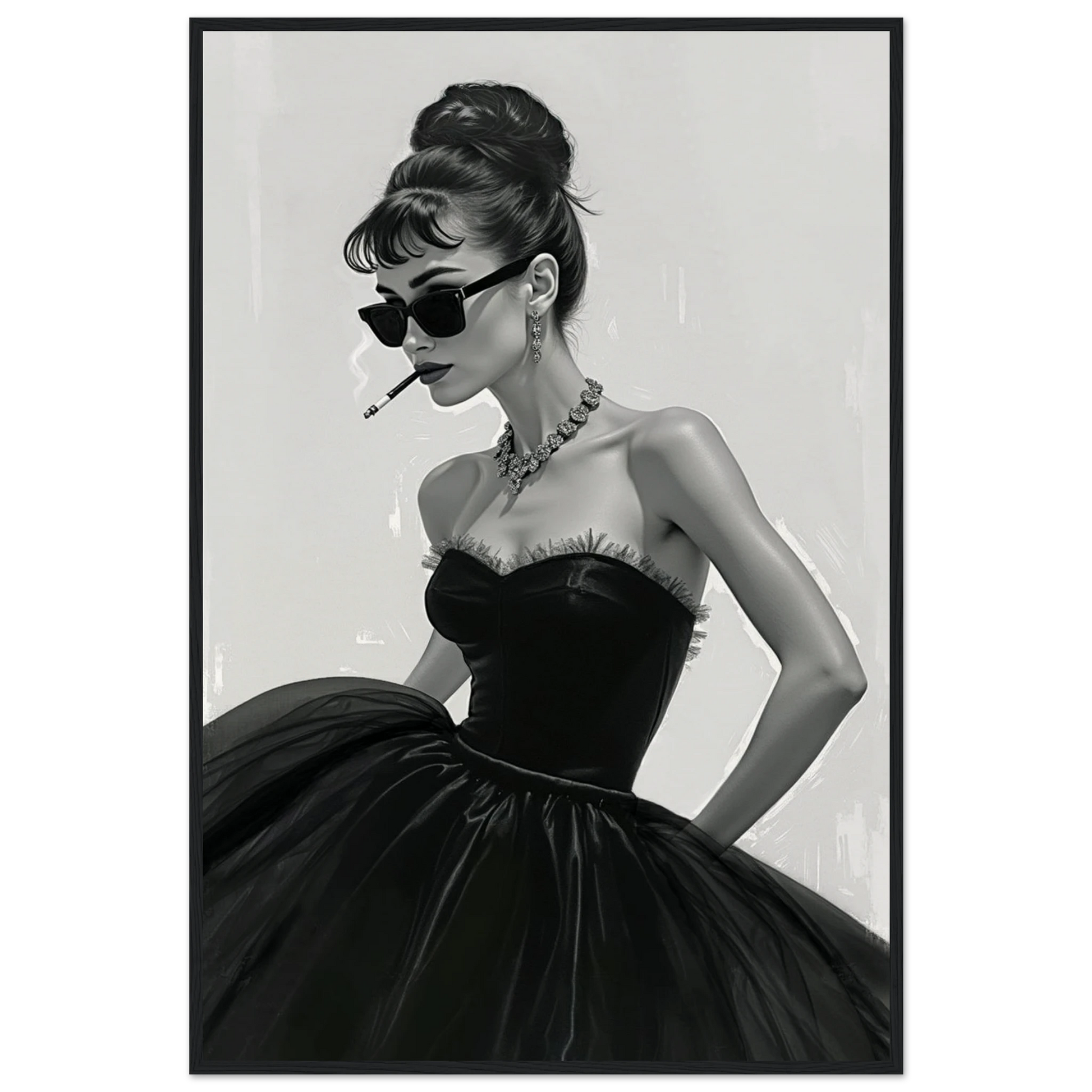 Audrey Hepburn Smoking Fashion Art Print Black Wood Frame 60x90 cm 24x36″ Museum-Quality Matte Paper Wooden Framed Poster