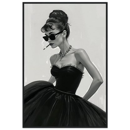 Audrey Hepburn Smoking Fashion Art Print Black Wood Frame 60x90 cm 24x36″ Museum-Quality Matte Paper Wooden Framed Poster