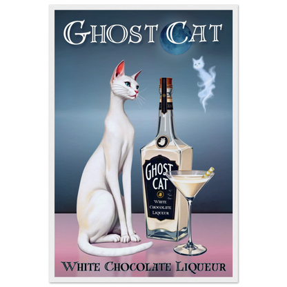 White Cat Chocolate Martini Cocktail Bar Art Print 40x60 cm 16x24″ Museum-Quality Matte Paper Wooden Framed Poster White Wood Frame