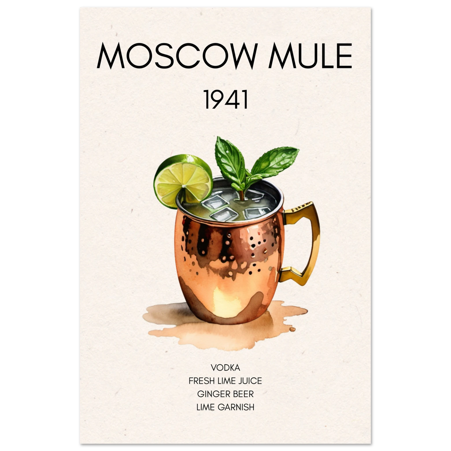 Moscow Mule Cocktail Bar Poster Print No Frame 60x90 cm 24x36″ Premium Matte Paper Poster