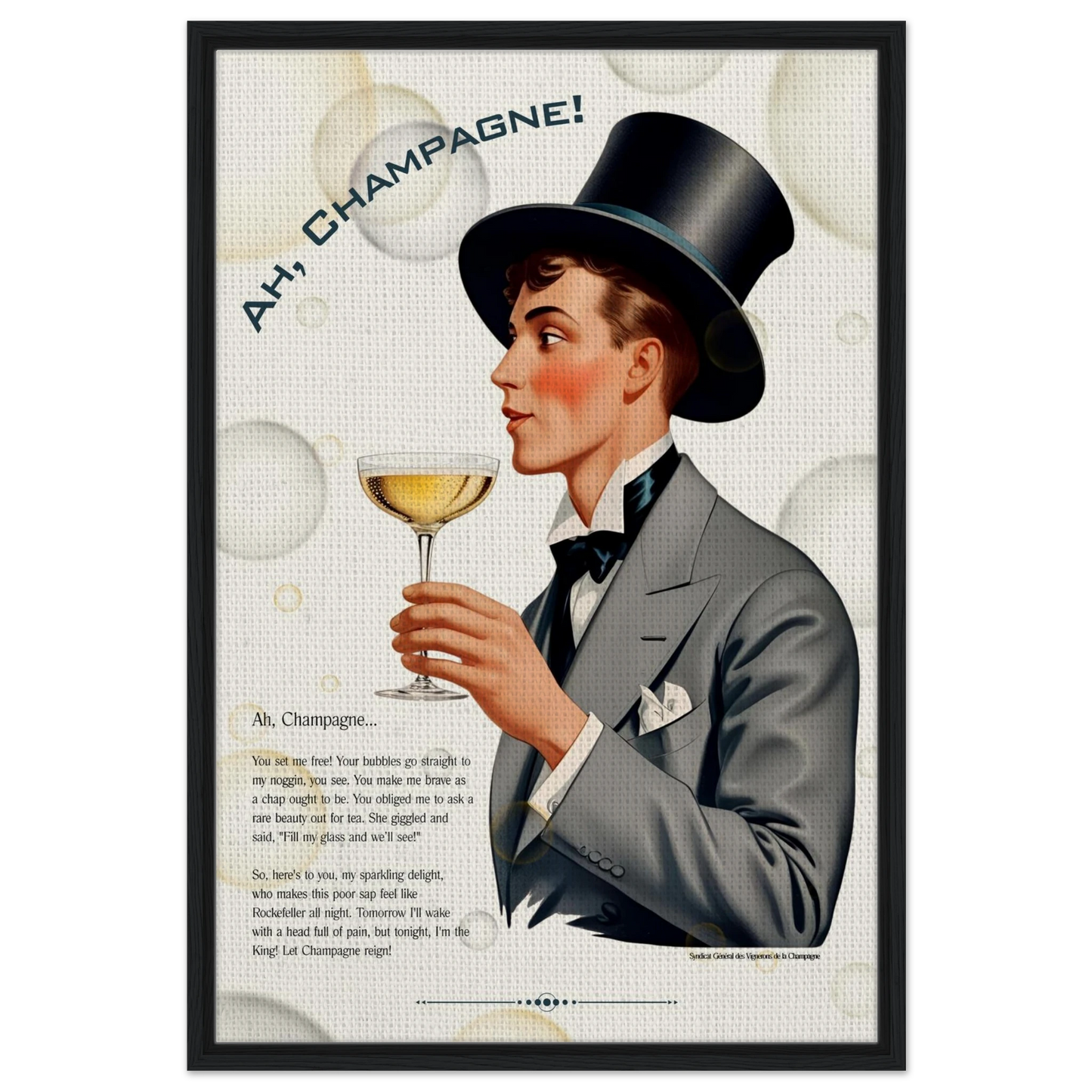 Art Deco Champagne Funny Poem Art Print 60x90 cm 24x36″ Canvas -