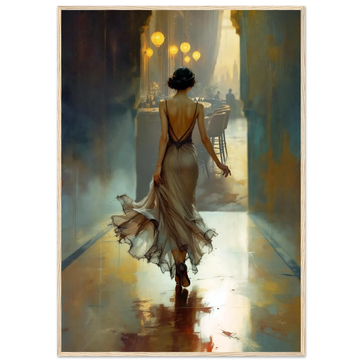 1920s Speakeasy Art Deco Print Light Wood Frame 70x100 cm 28x40″ Premium Matte Paper Wooden Framed Poster