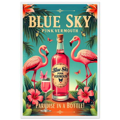 Vintage Pink Flamingo Tiki Bar Art Print 40x60 cm 16x24″ Premium Matte Paper Wooden Framed Poster White Wood Frame