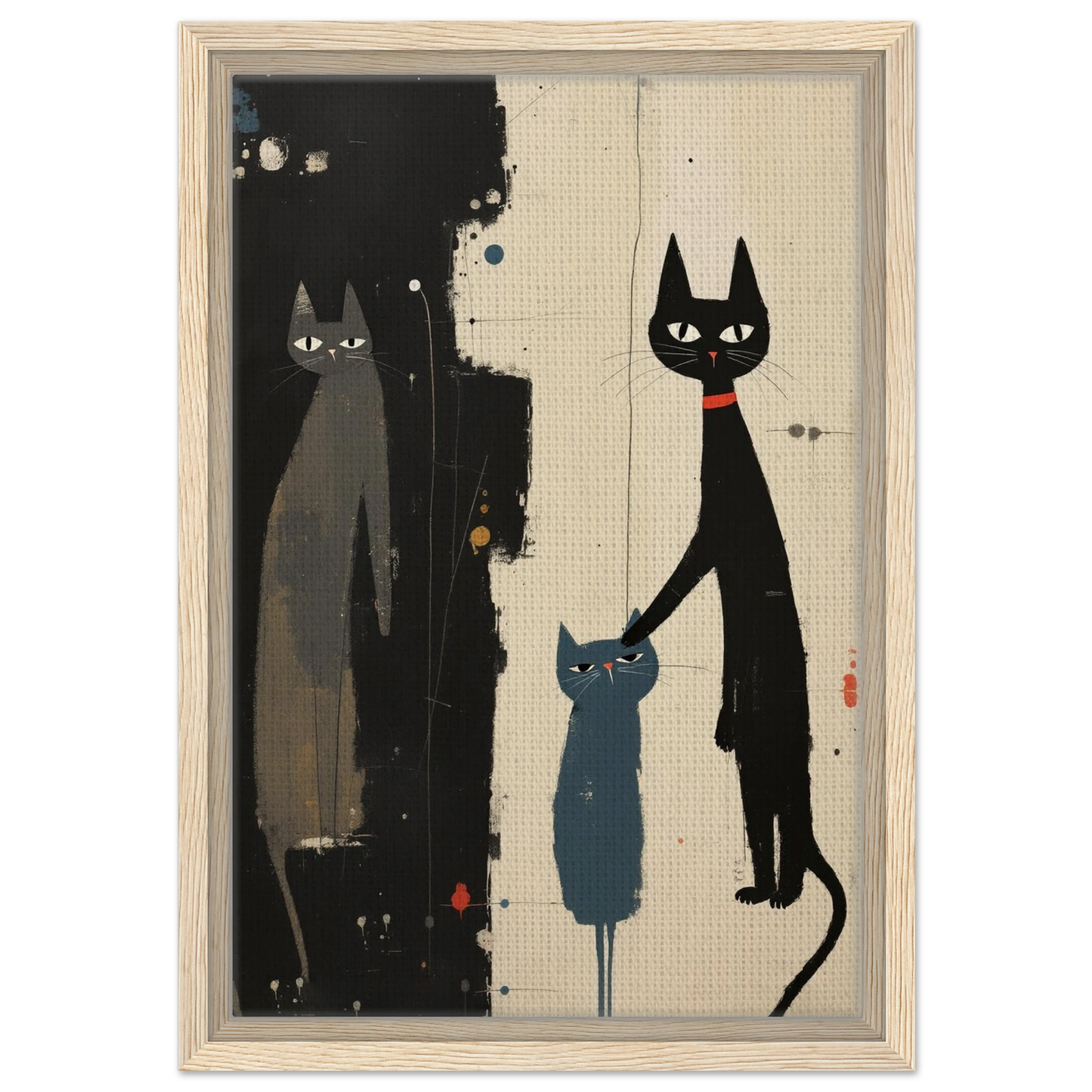 Abstract Cat Family Art Poster Print Light Wood Frame 30x45 cm 12x18″ Framed Canvas